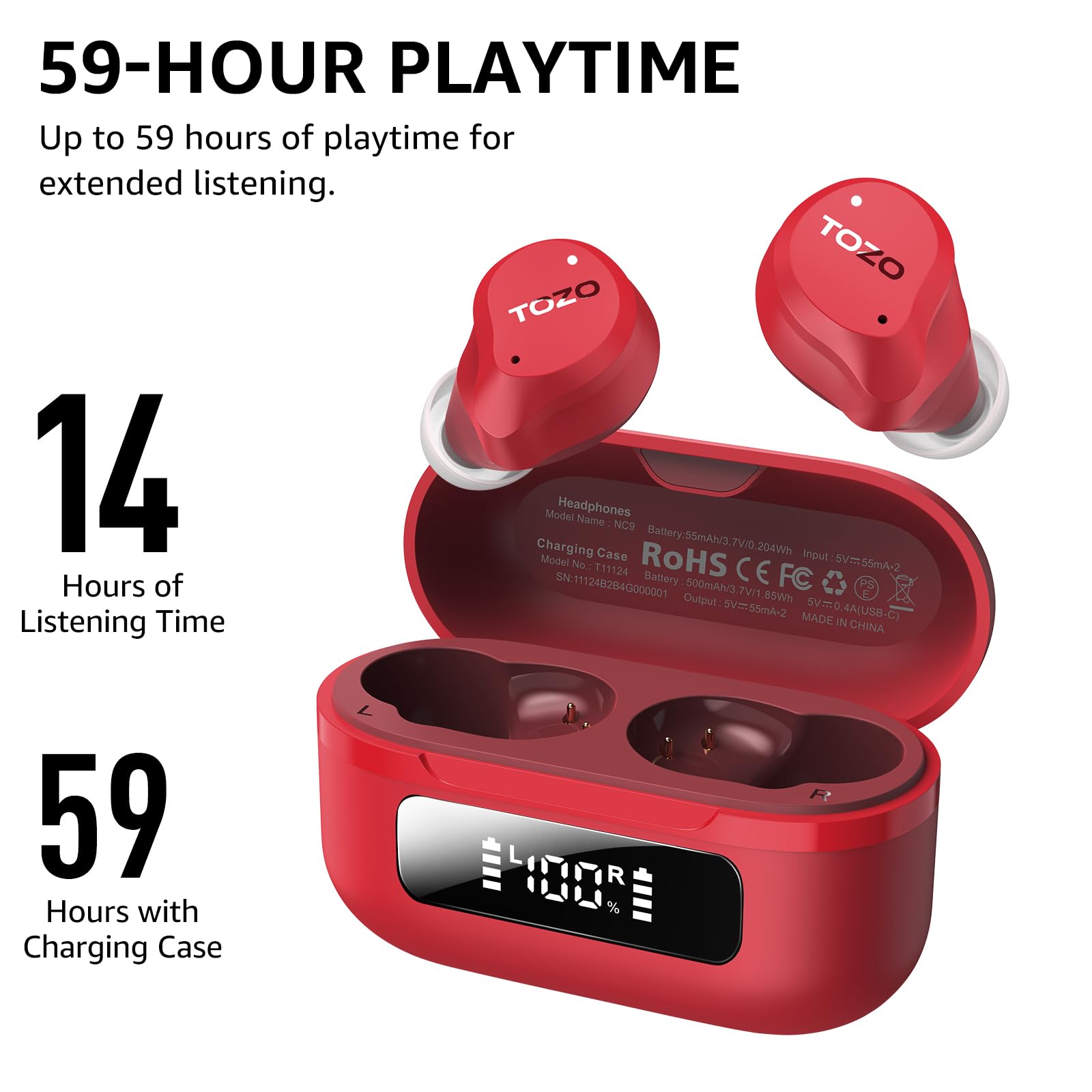 Foto 6 pulgar | Auriculares Inalámbricos Tozo Hybrid Con Cancelación Activa De Ruido, 59 Horas De Reproducción - Venta Internacional.