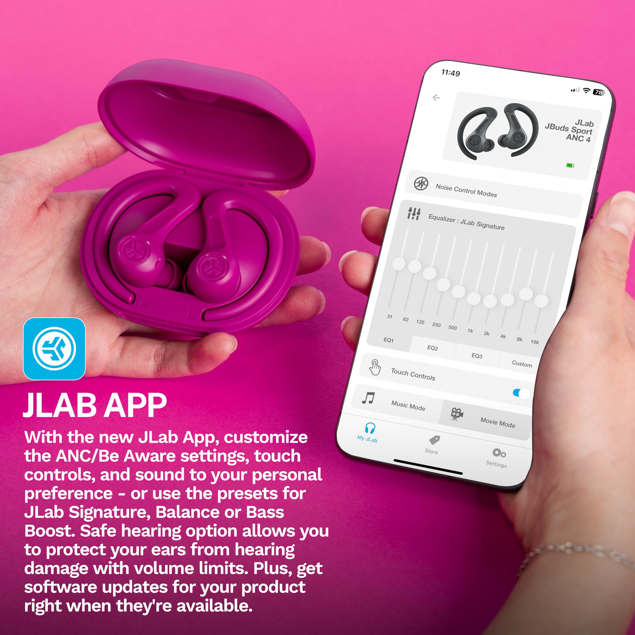 Foto 7 pulgar | Auriculares Bluetooth Jlab Jbuds Sport Anc 4 Con Funda De Carga Rosa - Venta Internacional.