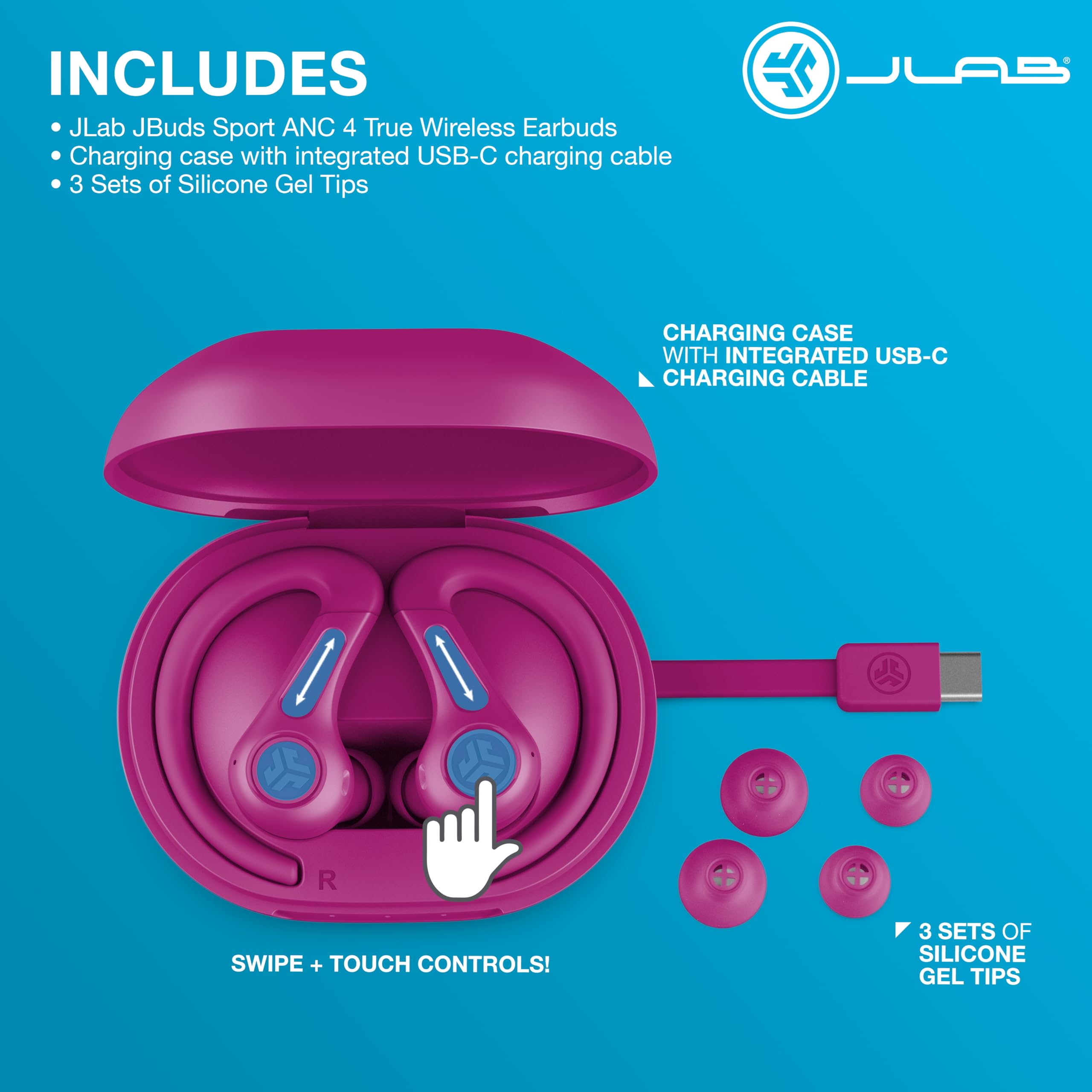 Foto 8 pulgar | Auriculares Bluetooth Jlab Jbuds Sport Anc 4 Con Funda De Carga Rosa - Venta Internacional.