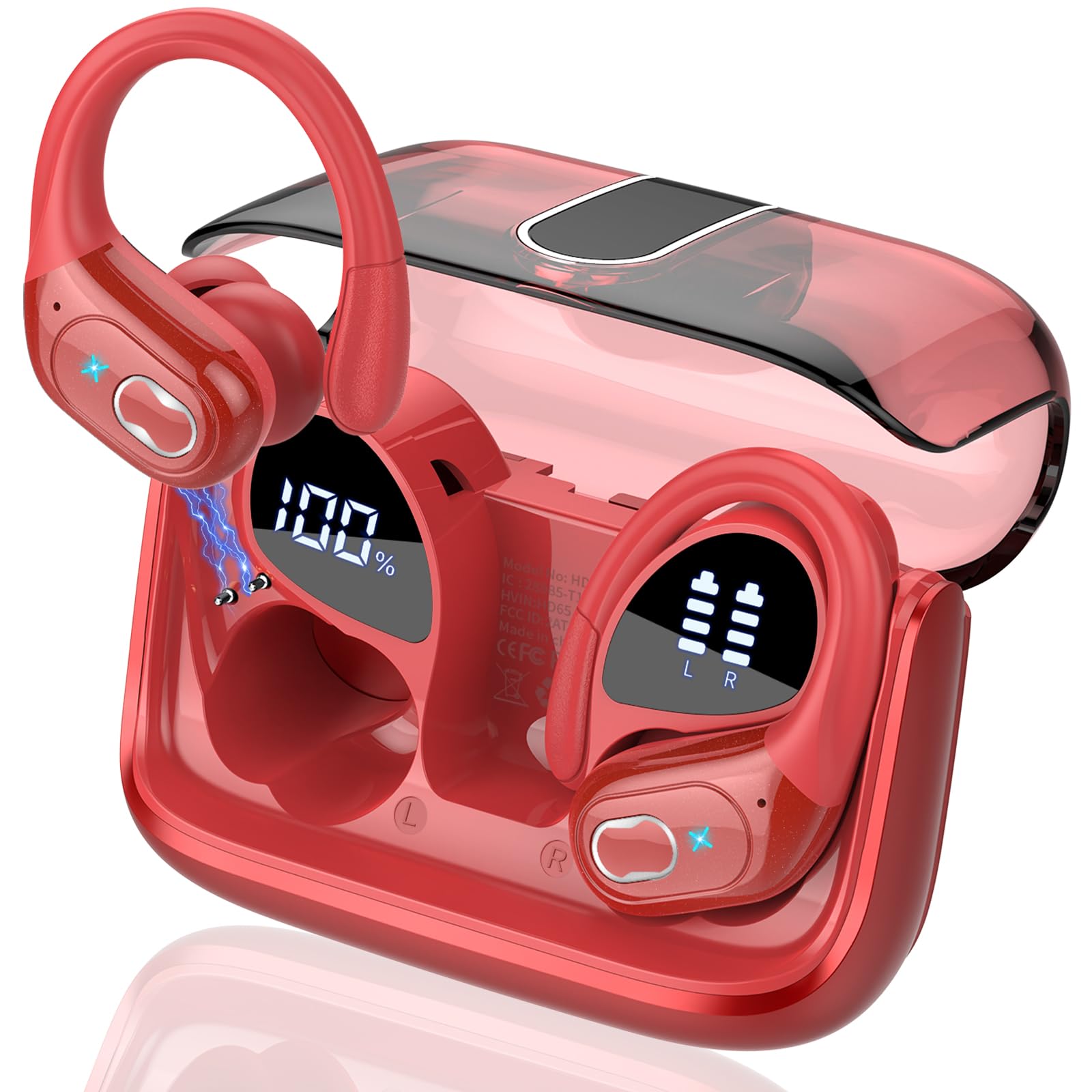 Foto 2 pulgar | Auriculares Inalámbricos Aptkdoe 75hrs Bluetooth 5.3, Color Rojo - Venta Internacional.