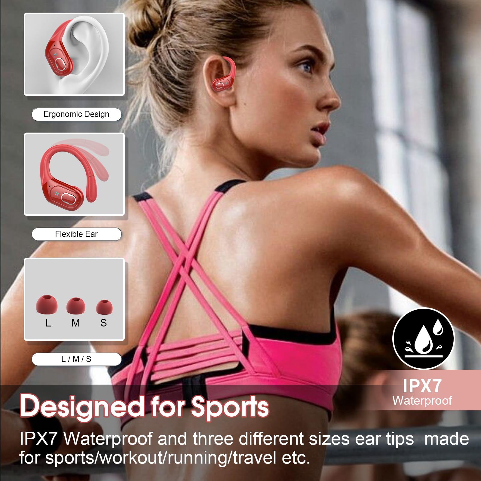Foto 4 pulgar | Auriculares Inalámbricos Aptkdoe 75hrs Bluetooth 5.3, Color Rojo - Venta Internacional.