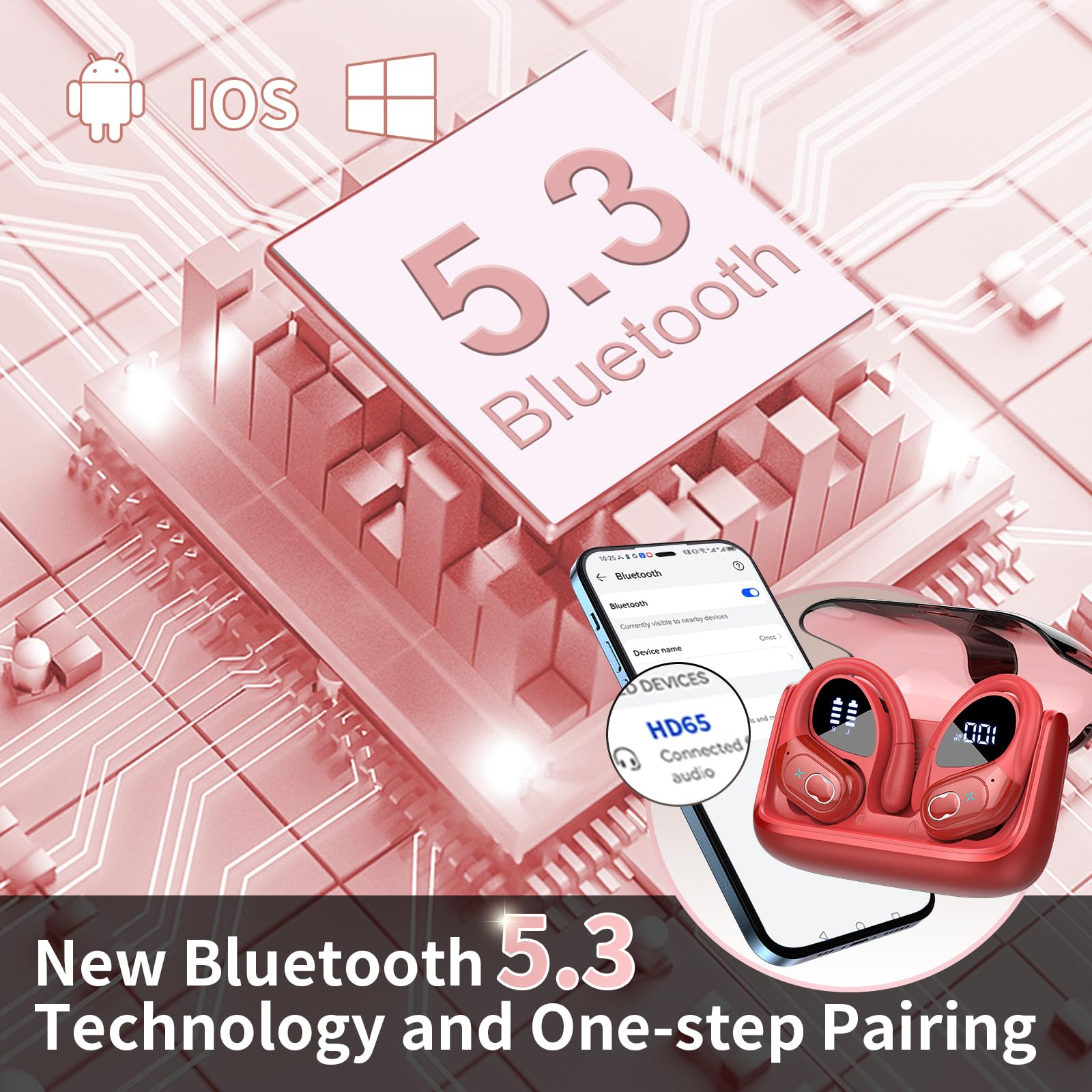 Foto 6 pulgar | Auriculares Inalámbricos Aptkdoe 75hrs Bluetooth 5.3, Color Rojo - Venta Internacional.
