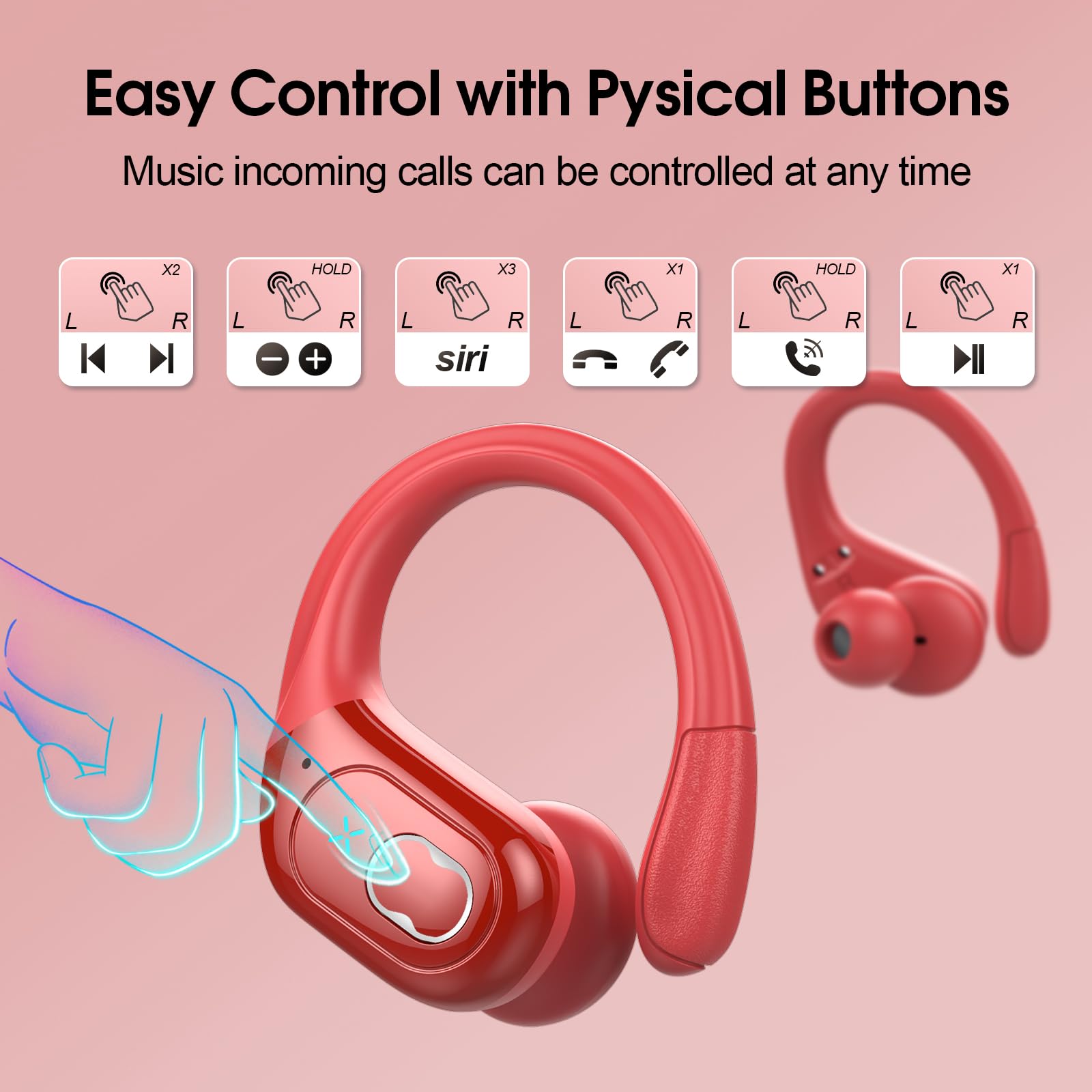 Foto 8 pulgar | Auriculares Inalámbricos Aptkdoe 75hrs Bluetooth 5.3, Color Rojo - Venta Internacional.