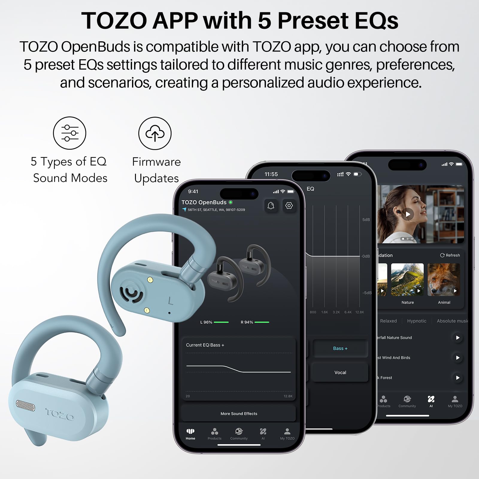 Foto 6 pulgar | Auriculares Inalámbricos Tozo O2 True Open Ear Bluetooth 5.3 Azul - Venta Internacional.