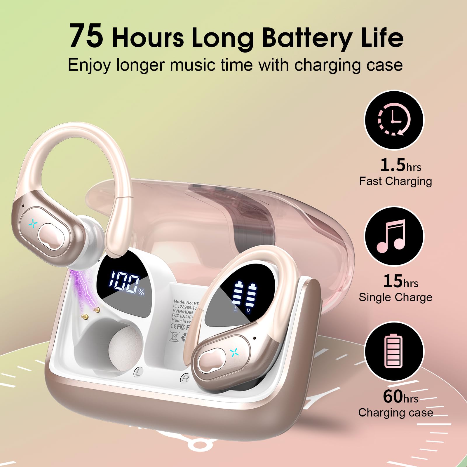 Foto 2 | Auriculares Inalámbricos Aptkdoe 75hrs Bluetooth 5.3 Headphone Sport - Venta Internacional.