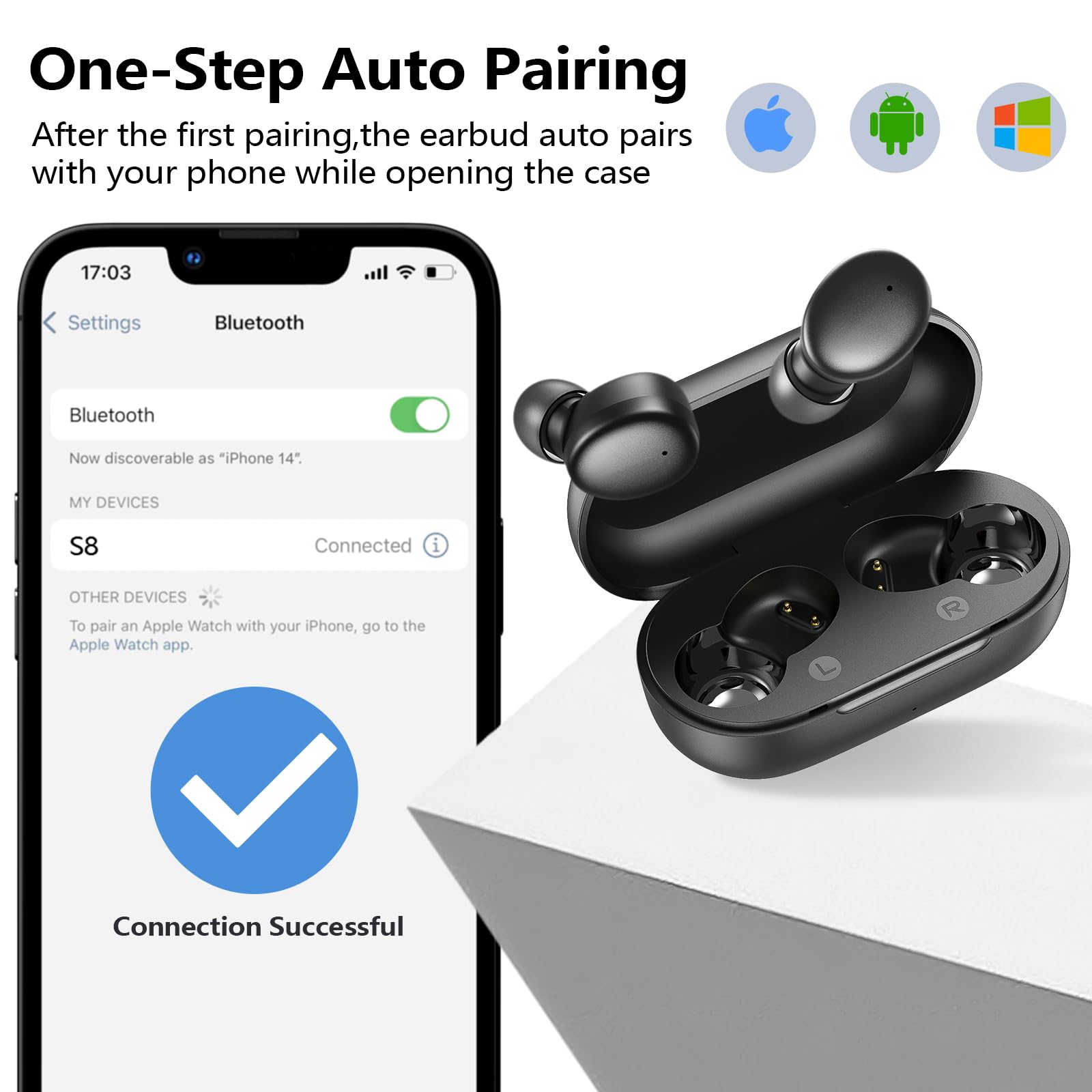 Foto 8 pulgar | Auriculares Inalámbricos Kurdene S8 Bluetooth 5.3 Con Estuche De Carga - Venta Internacional.