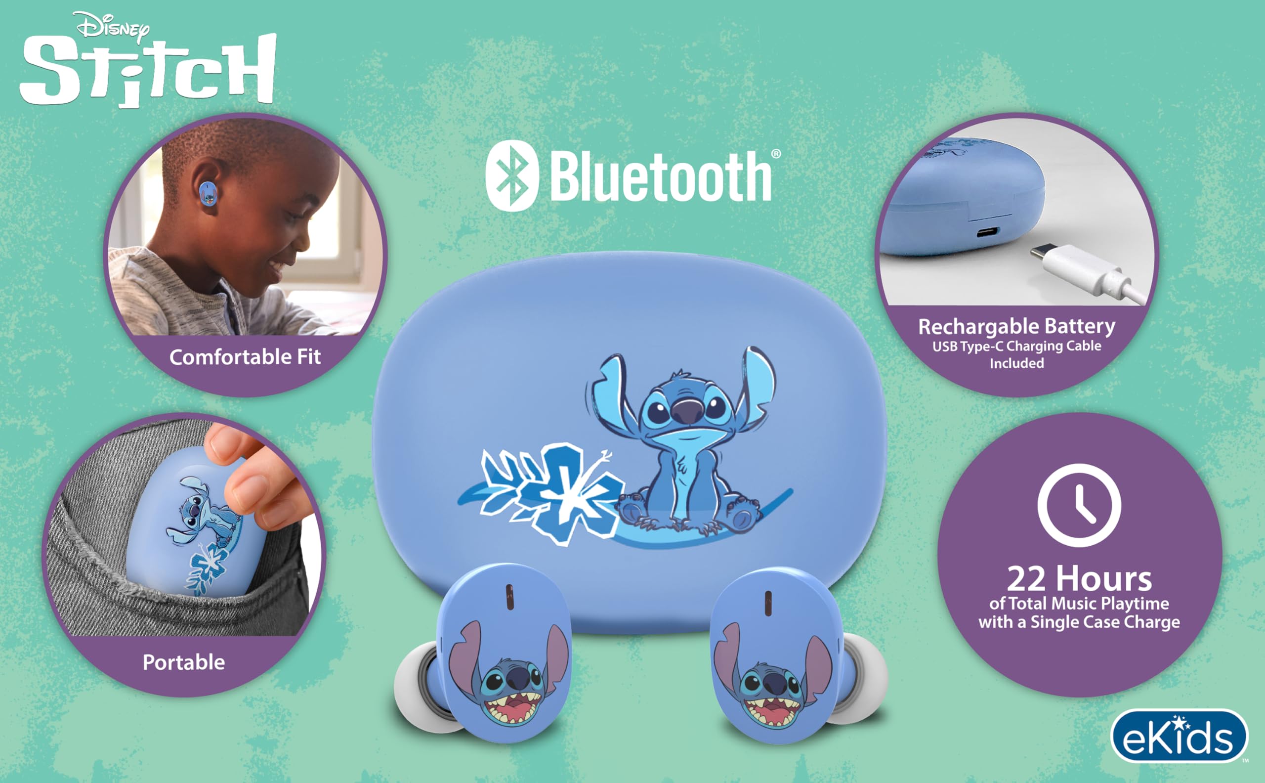 Foto 3 pulgar | Auriculares Inalámbricos Ekids Disney Stitch Con Micrófono Bluetooth - Venta Internacional.