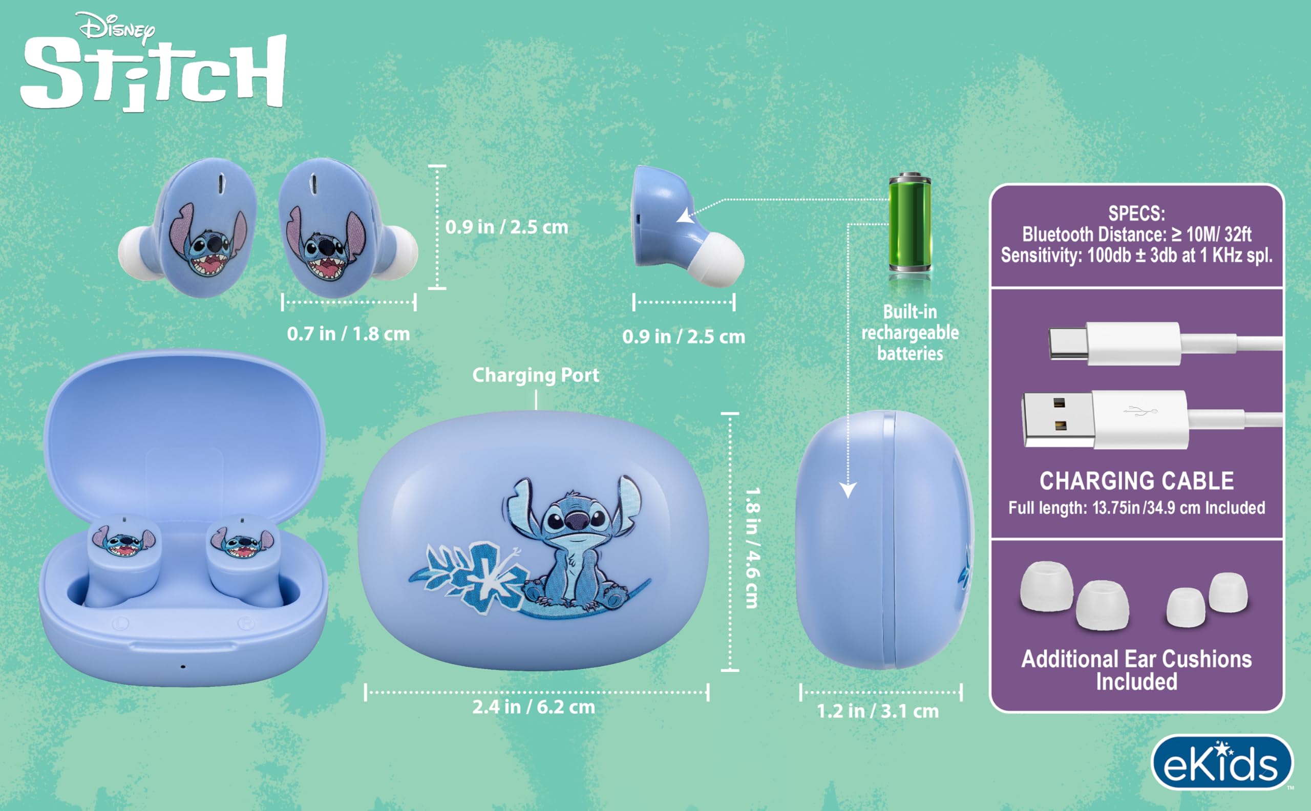 Foto 5 pulgar | Auriculares Inalámbricos Ekids Disney Stitch Con Micrófono Bluetooth - Venta Internacional.