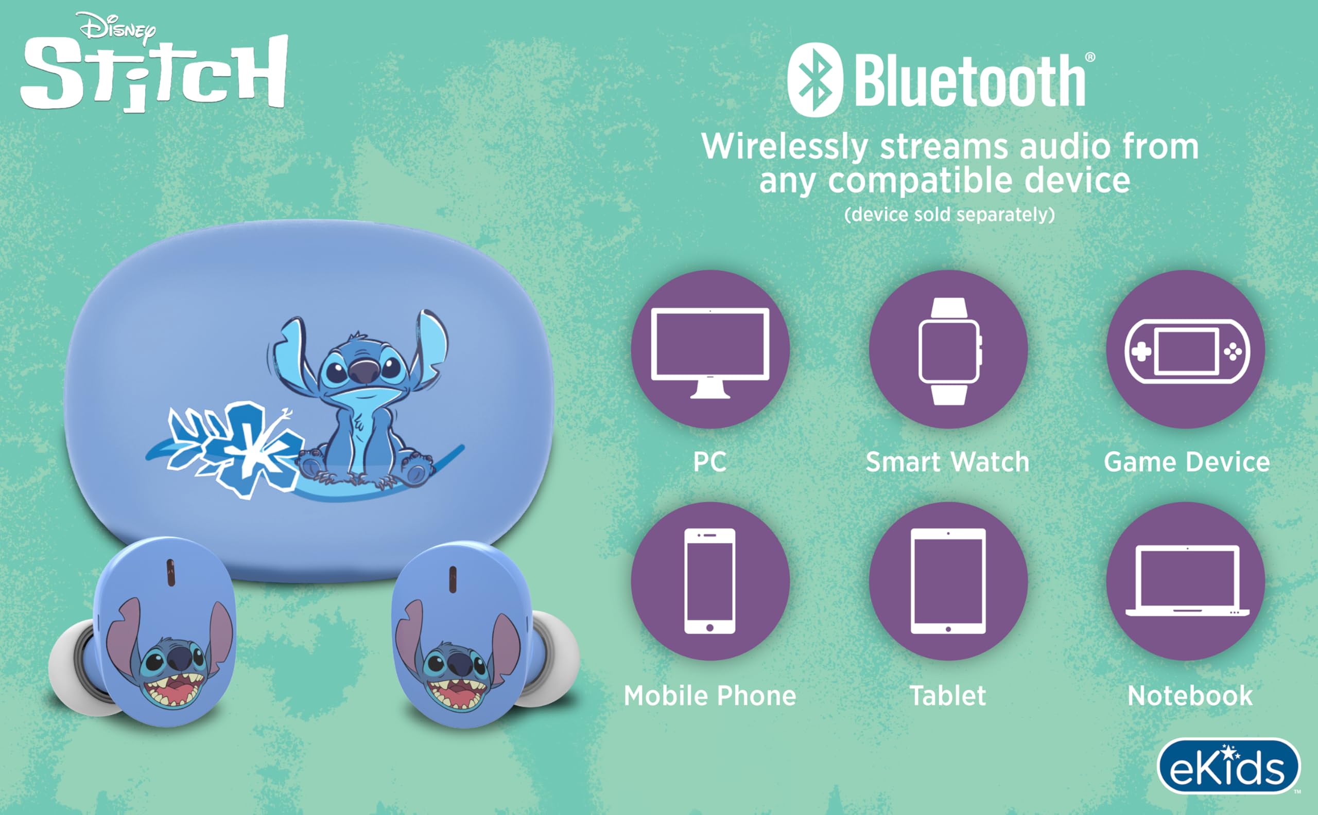 Foto 7 pulgar | Auriculares Inalámbricos Ekids Disney Stitch Con Micrófono Bluetooth - Venta Internacional.