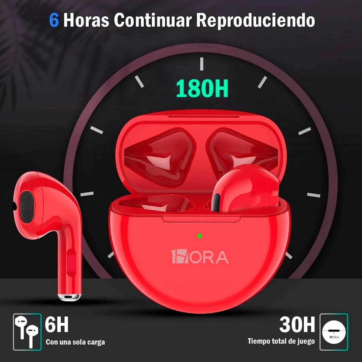 Foto 4 pulgar | Audífono In-ear 1hora Inalámbrico Rojo