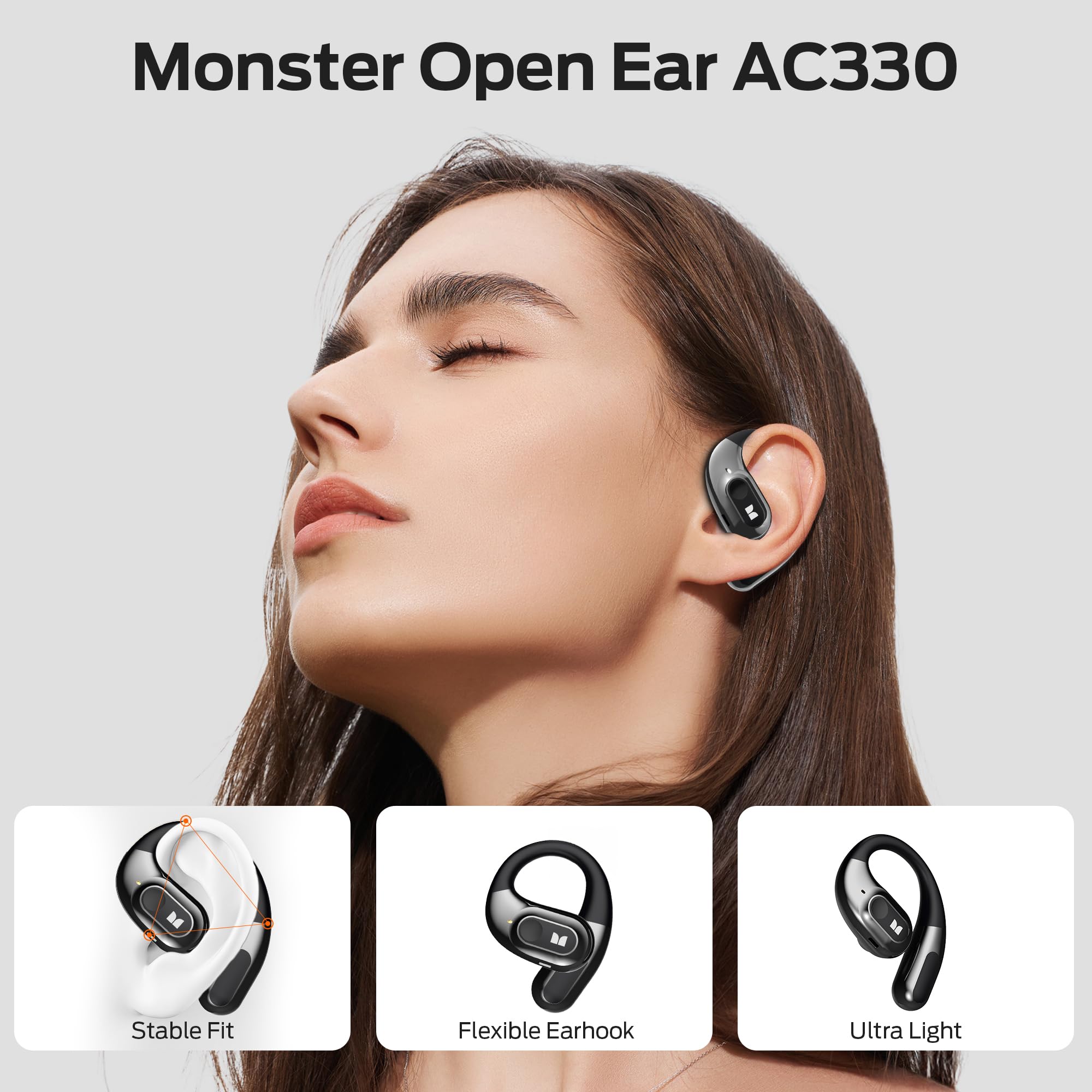 Foto 3 pulgar | Auriculares Inalámbricos Monster Open Ear Buds Bluetooth 5.4 Negros - Venta Internacional.