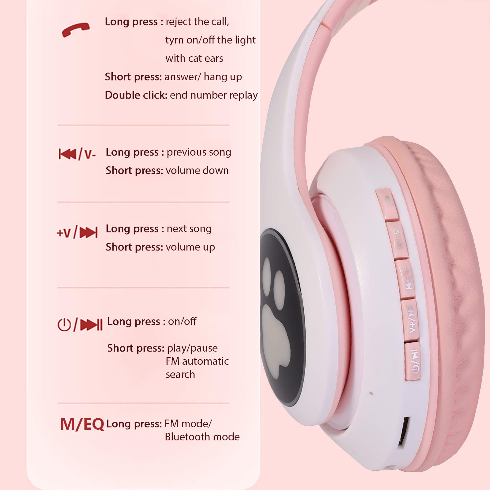 Foto 5 | Auriculares Inalámbricos Tcjj Kids Cat Ear Led Bluetooth Con Micrófono - Venta Internacional.