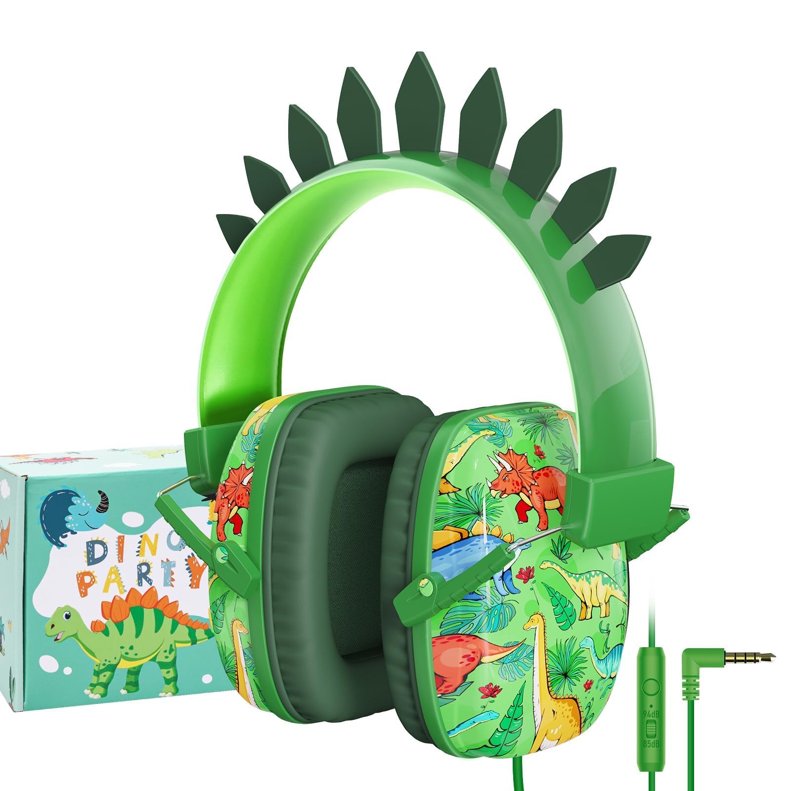 Auriculares Tcjj Dinosaur Para Niños Con Micrófono Y Conector De 3,5 Mm, Color Verde - Venta Internacional.