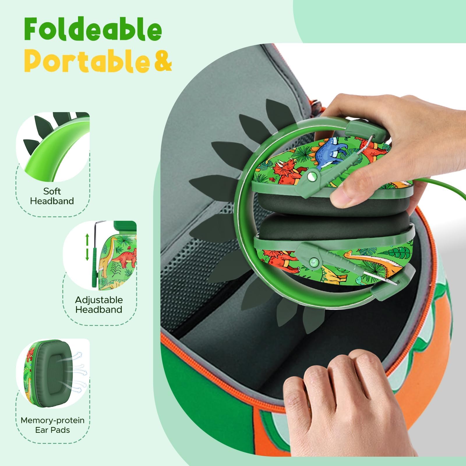 Foto 3 pulgar | Auriculares Tcjj Dinosaur Para Niños Con Micrófono Y Conector De 3,5 Mm, Color Verde - Venta Internacional.