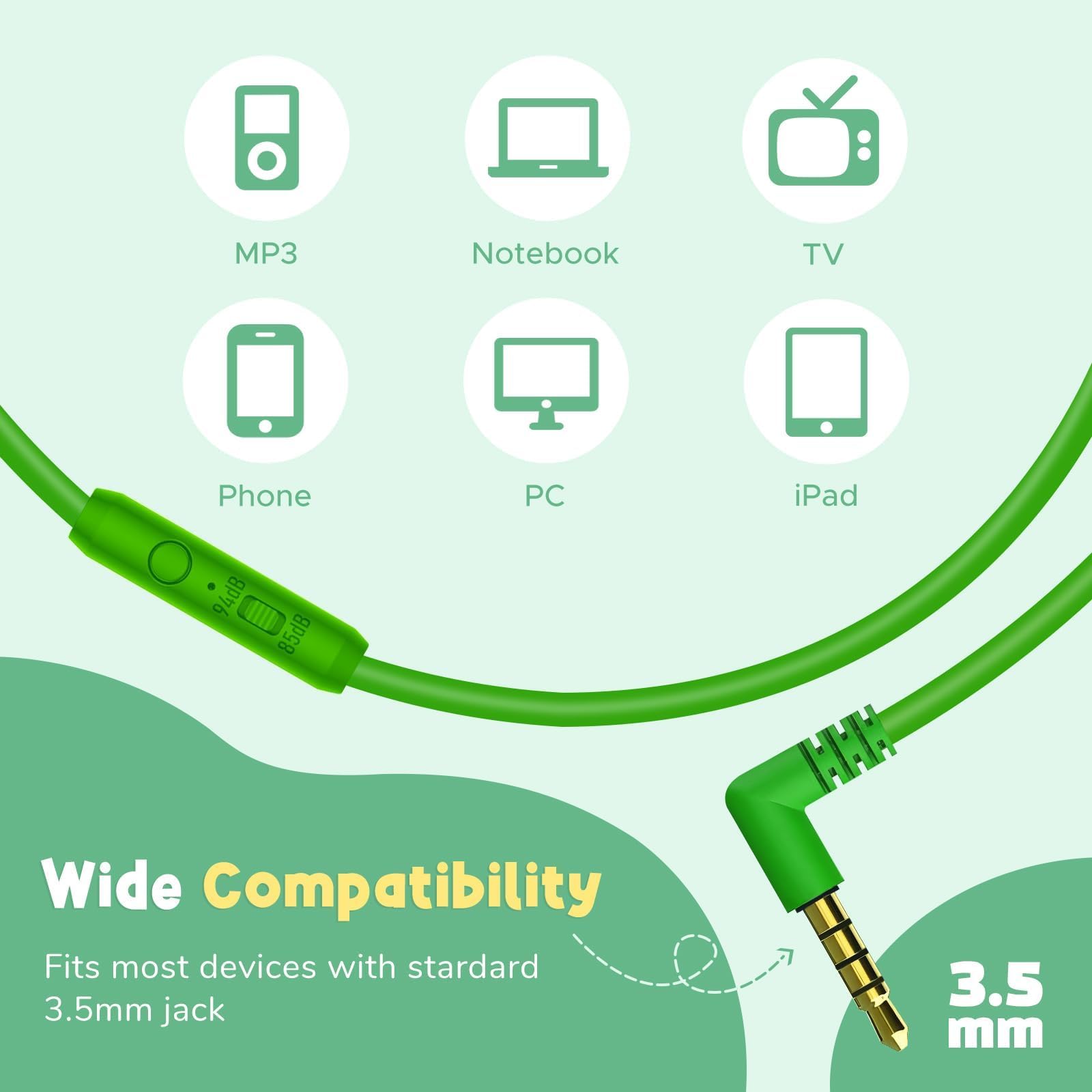 Foto 7 pulgar | Auriculares Tcjj Dinosaur Para Niños Con Micrófono Y Conector De 3,5 Mm, Color Verde - Venta Internacional.