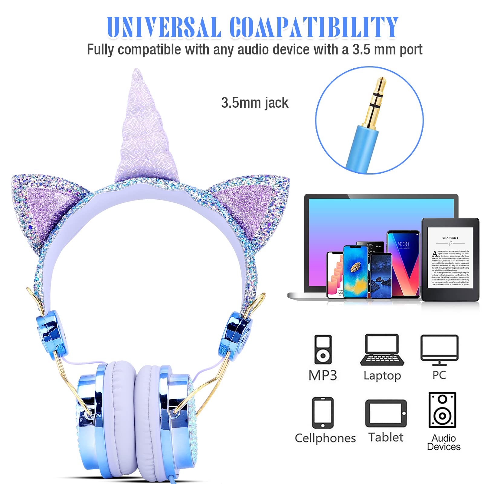 Foto 4 pulgar | Auriculares Tcjj Unicorn Kids Para Niñas Y Adolescentes Con Cable - Venta Internacional.