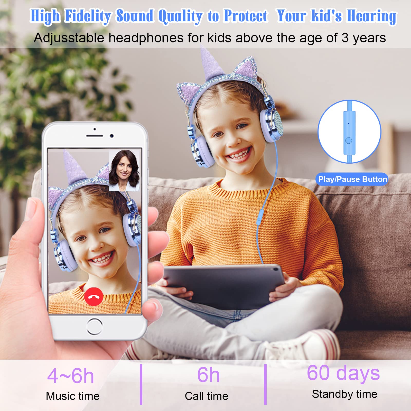 Foto 5 pulgar | Auriculares Tcjj Unicorn Kids Para Niñas Y Adolescentes Con Cable - Venta Internacional.