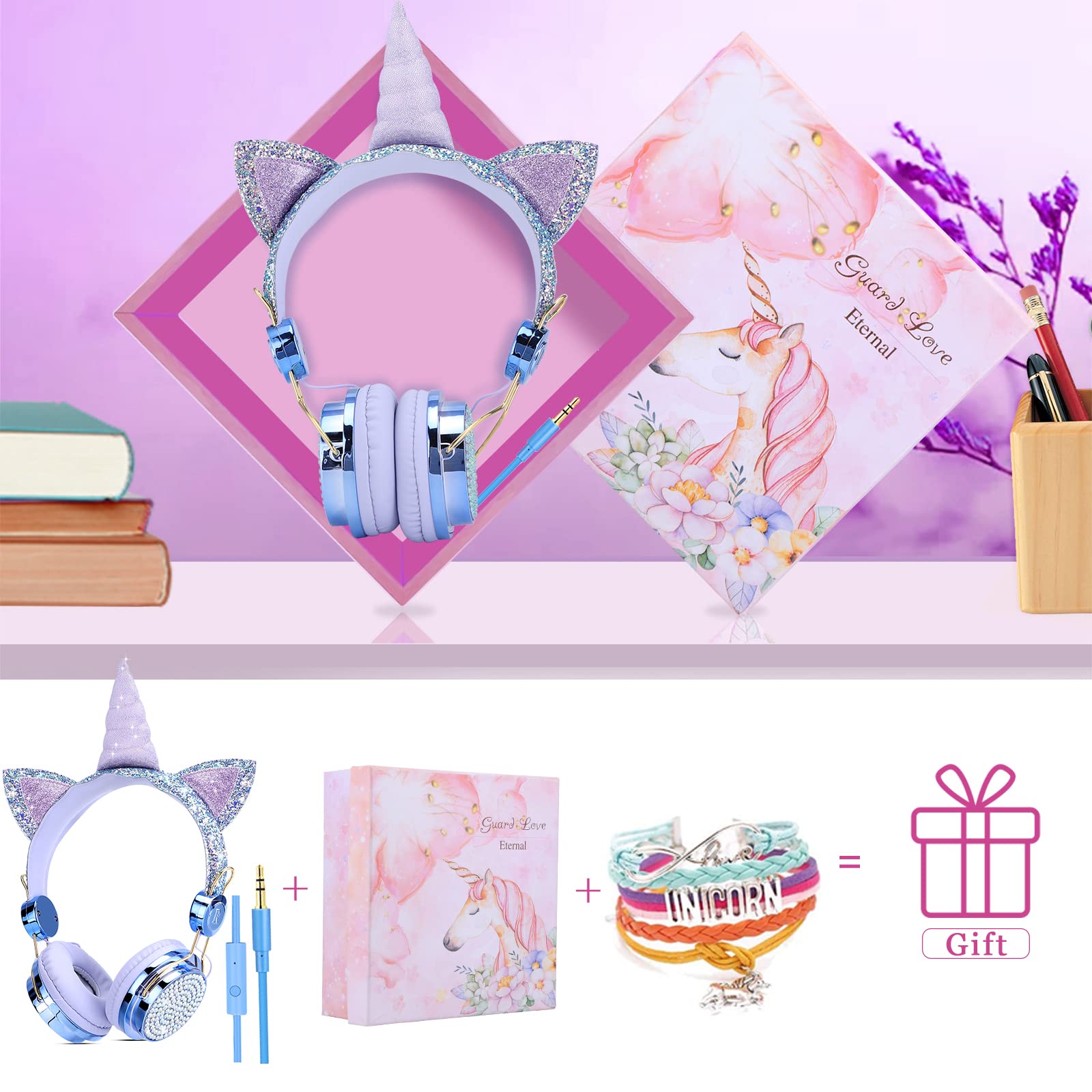 Foto 7 | Auriculares Tcjj Unicorn Kids Para Niñas Y Adolescentes Con Cable - Venta Internacional.