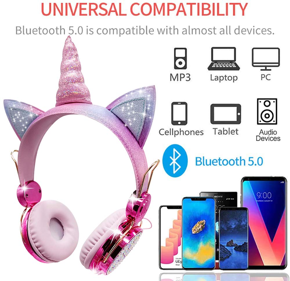 Foto 7 pulgar | Auriculares Inalámbricos Para Niños Tcjj Unicorn Con Micrófono Rosa De Más De 3 Años - Venta Internacional.