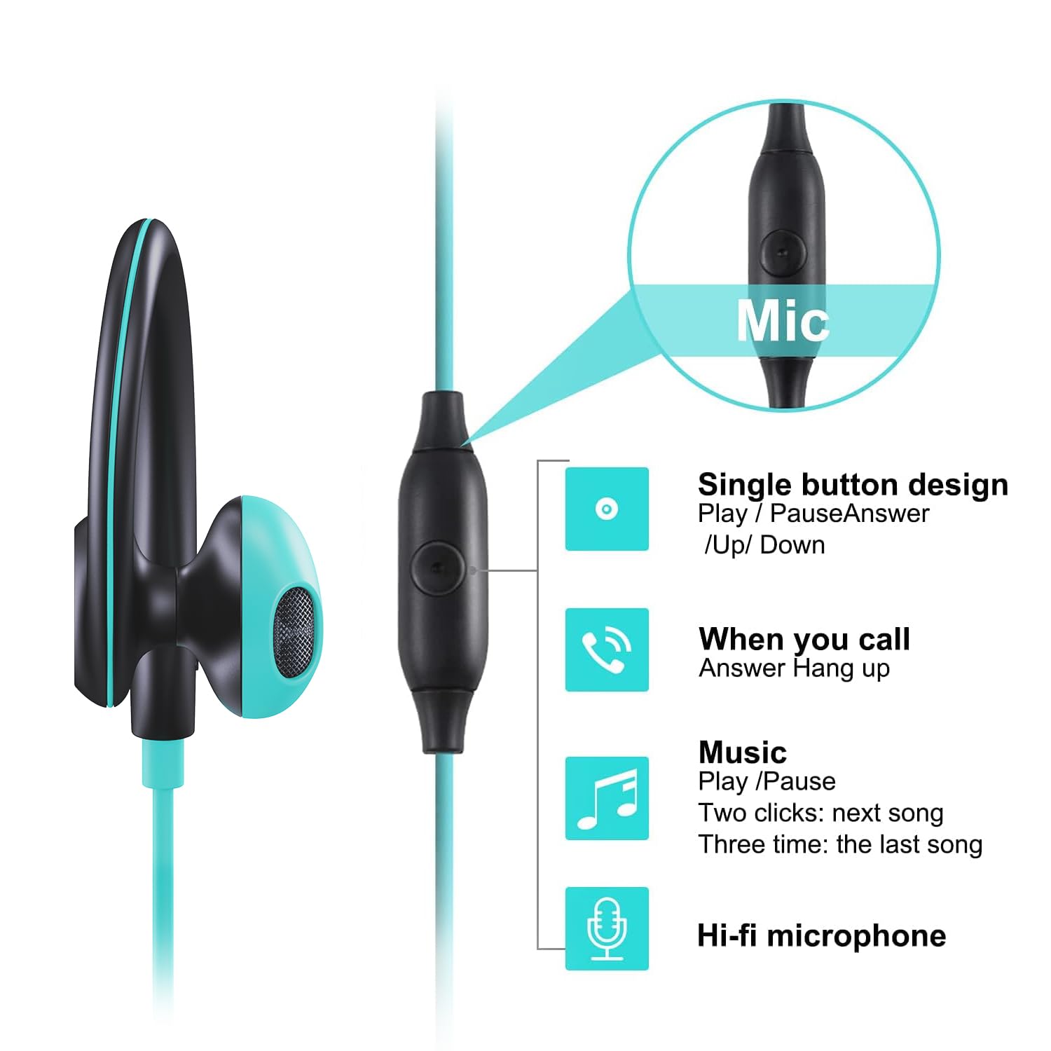 Foto 4 | Auriculares Intraurales Deportivos Mucro Con Cable Y Gancho Para Colocar Sobre La Oreja - Venta Internacional.