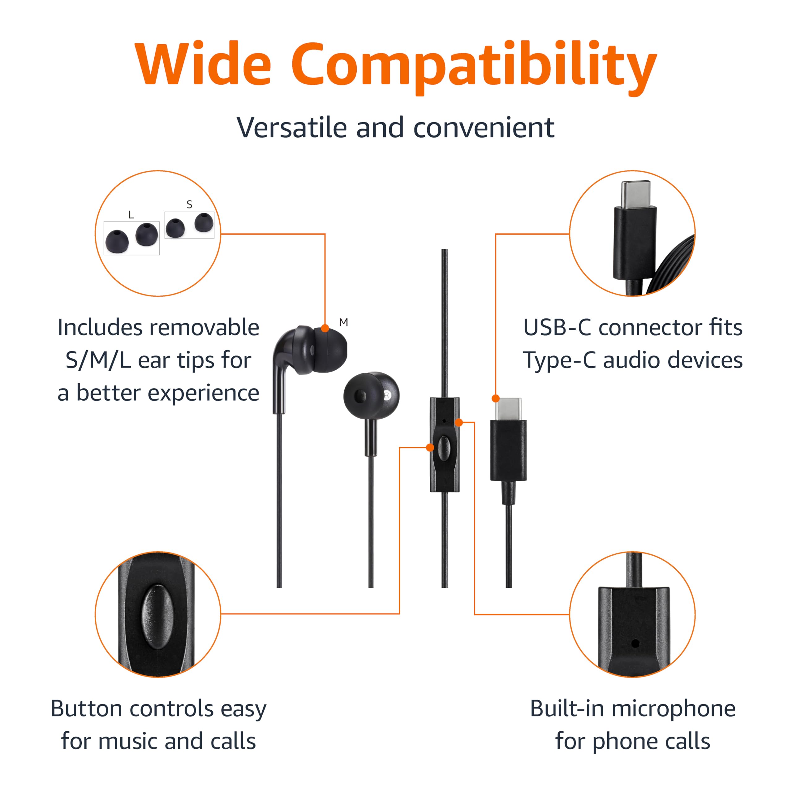 Foto 3 pulgar | Auriculares Con Cable Amazon Basics Usb-c Con Micrófono Negros - Venta Internacional.