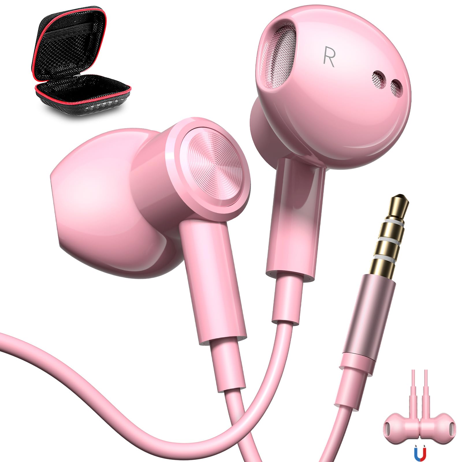 Auriculares Con Cable Acaget De 3,5 Mm, Color Rosa Con Micrófono Para Iphone Ipad Ipod - Venta Internacional.