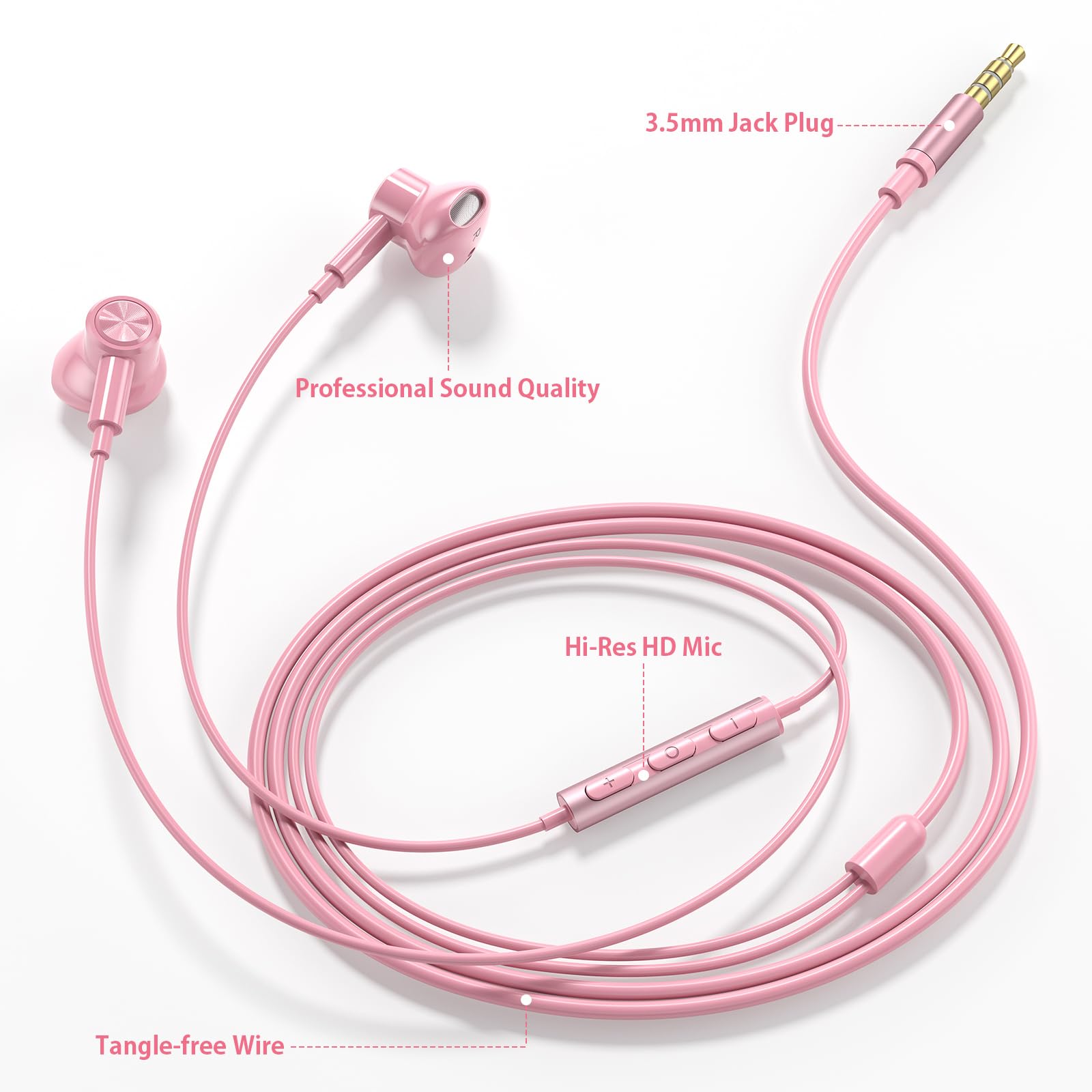 Foto 2 | Auriculares Con Cable Acaget De 3,5 Mm, Color Rosa Con Micrófono Para Iphone Ipad Ipod - Venta Internacional.