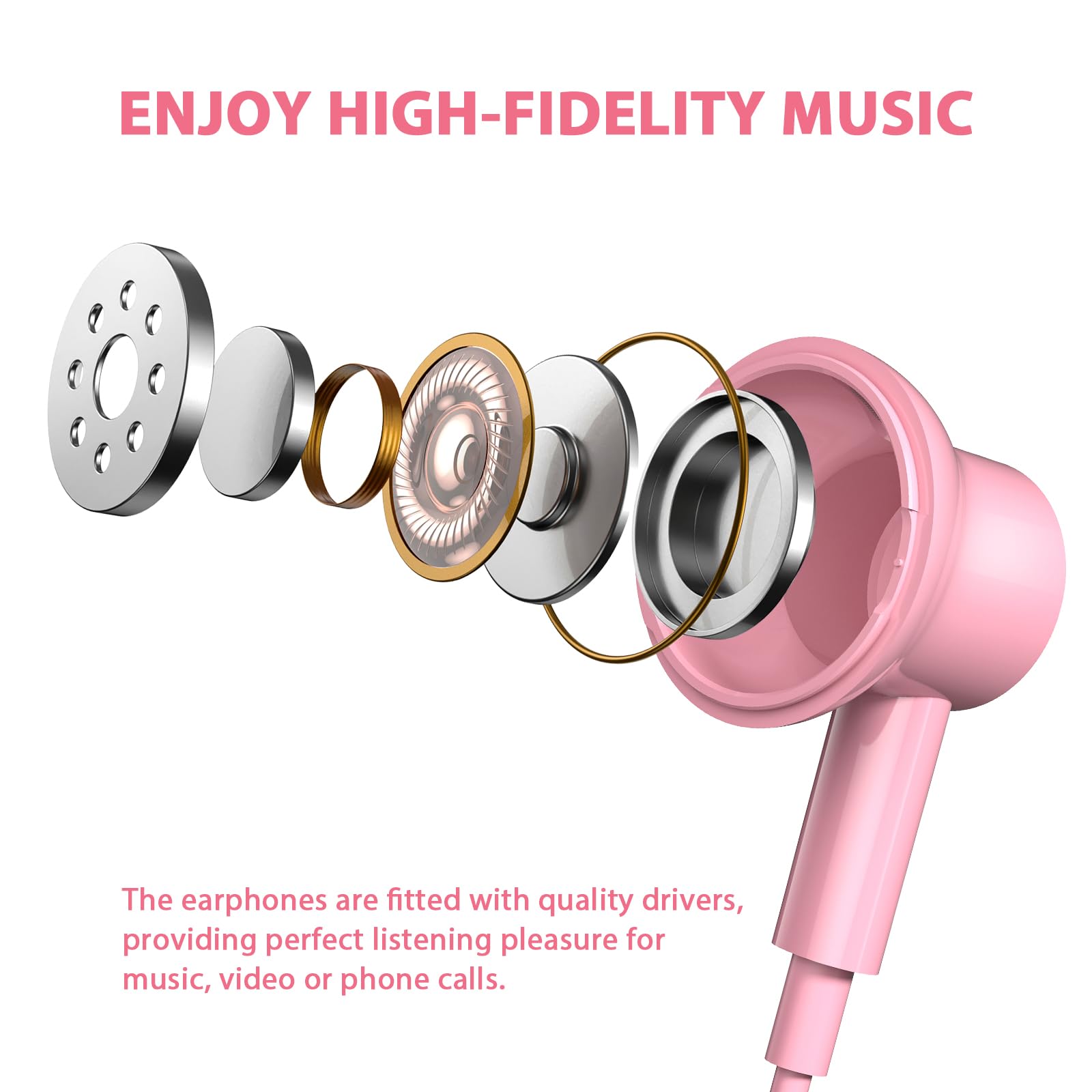 Foto 4 pulgar | Auriculares Con Cable Acaget De 3,5 Mm, Color Rosa Con Micrófono Para Iphone Ipad Ipod - Venta Internacional.