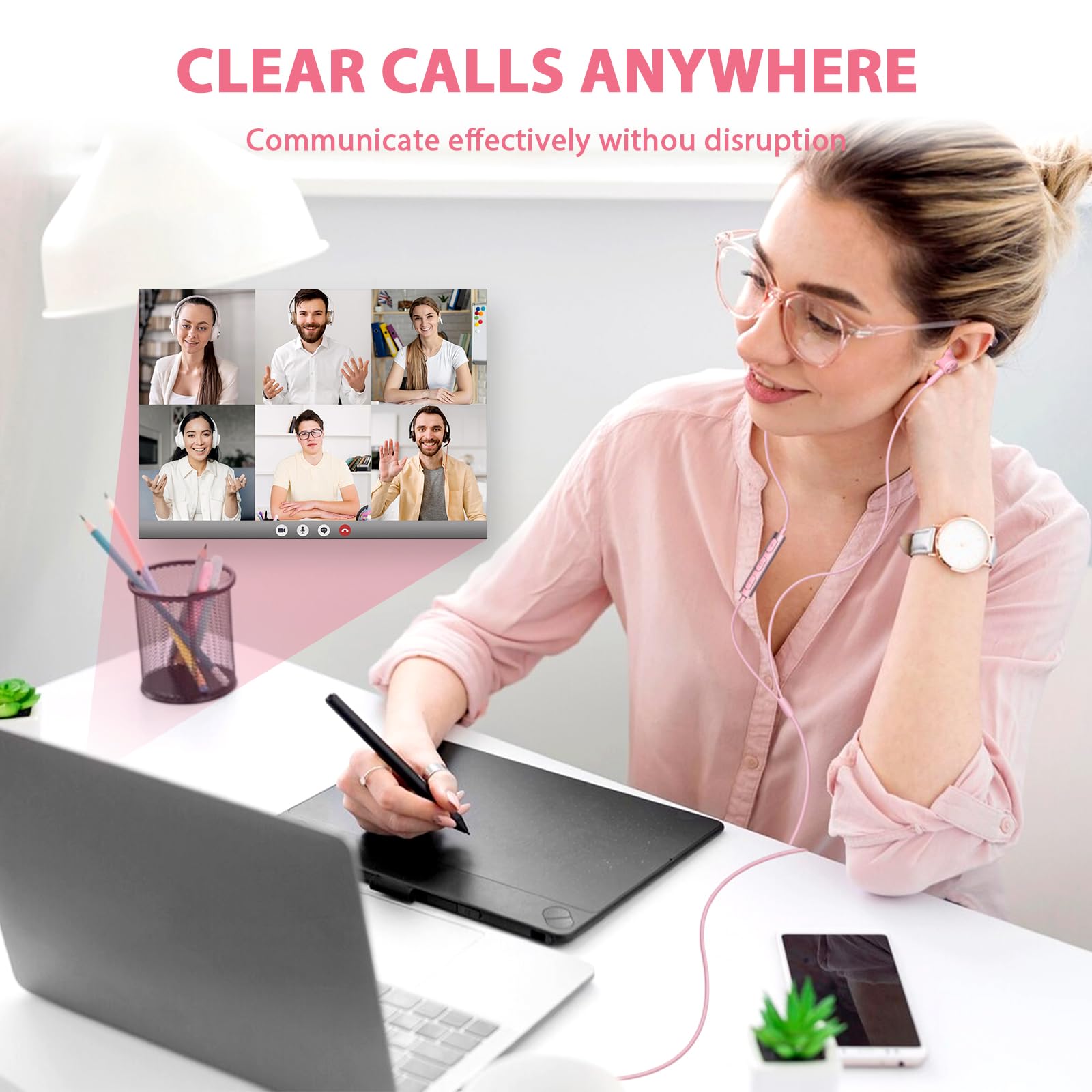 Foto 4 | Auriculares Con Cable Acaget De 3,5 Mm, Color Rosa Con Micrófono Para Iphone Ipad Ipod - Venta Internacional.