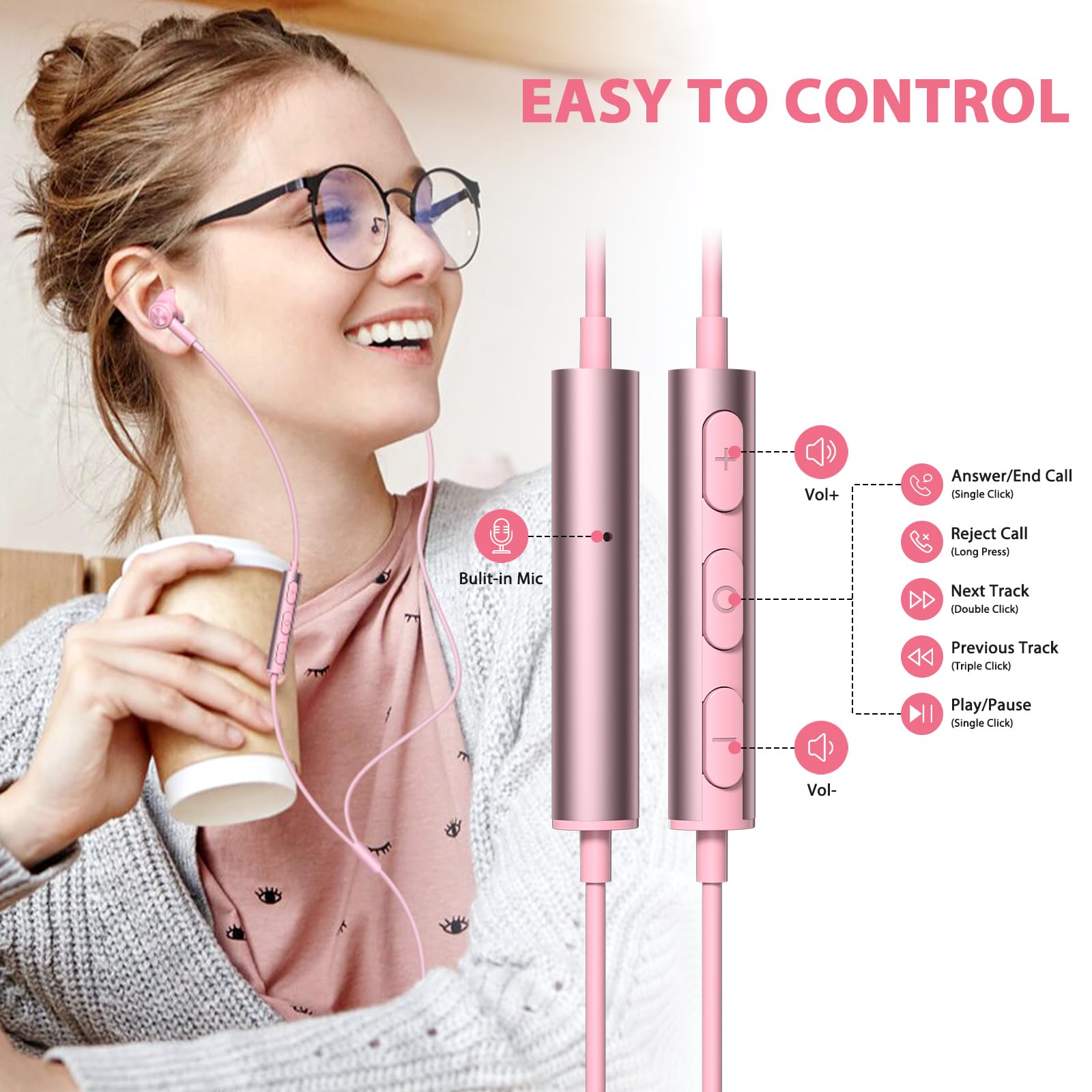 Foto 7 pulgar | Auriculares Con Cable Acaget De 3,5 Mm, Color Rosa Con Micrófono Para Iphone Ipad Ipod - Venta Internacional.