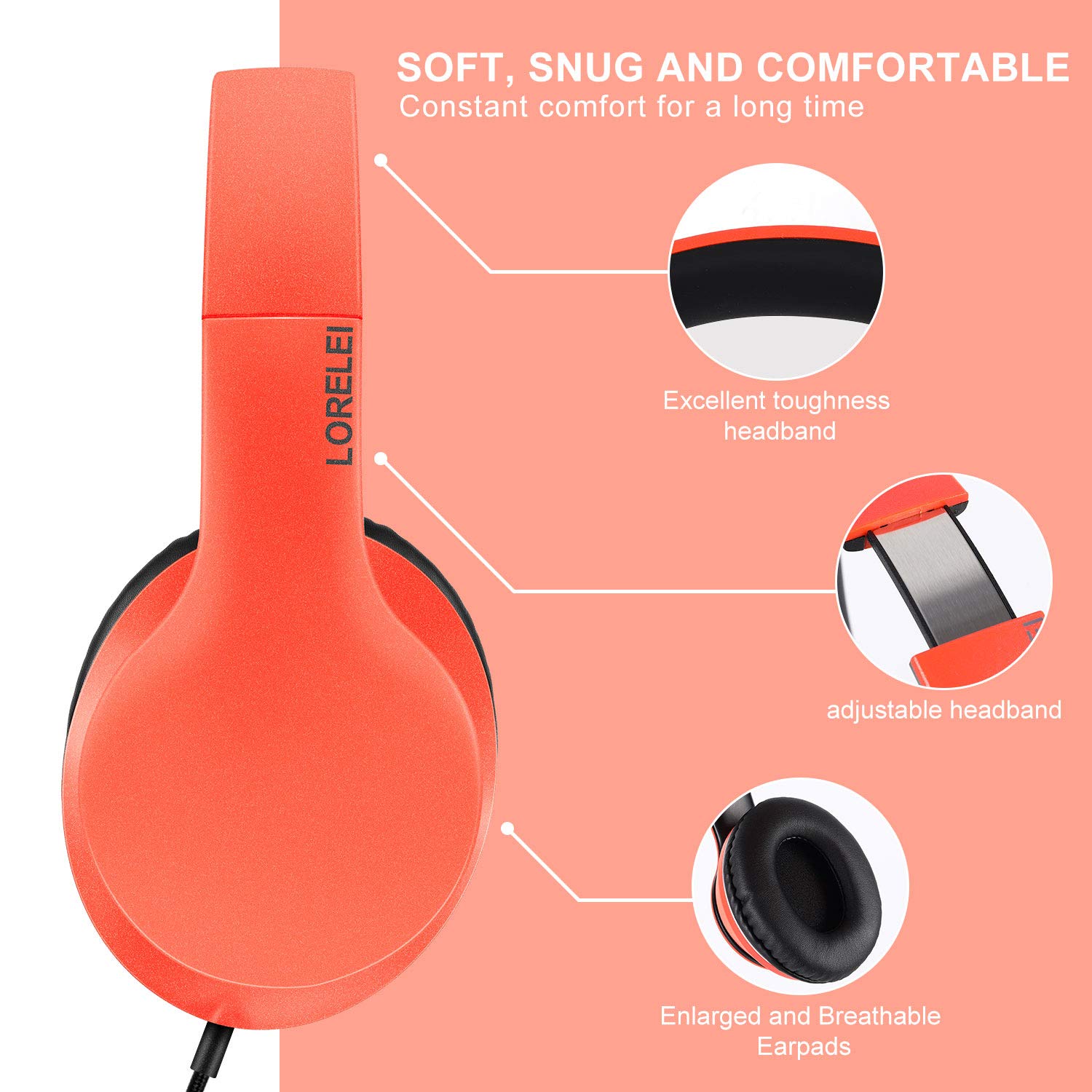 Foto 4 | Auriculares Lorelei X6 Para Colocar Sobre Las Orejas Con Micrófono Plegable, Color Naranja - Venta Internacional.