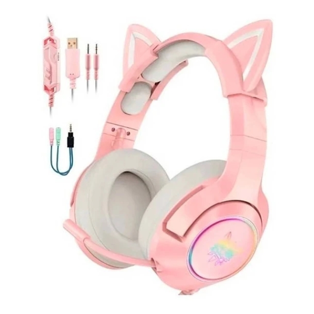 Foto 3 pulgar | Auriculares Gamer Onikuma K9 Rosa Con Orejas De Gato Extraíbles - Venta Internacional.