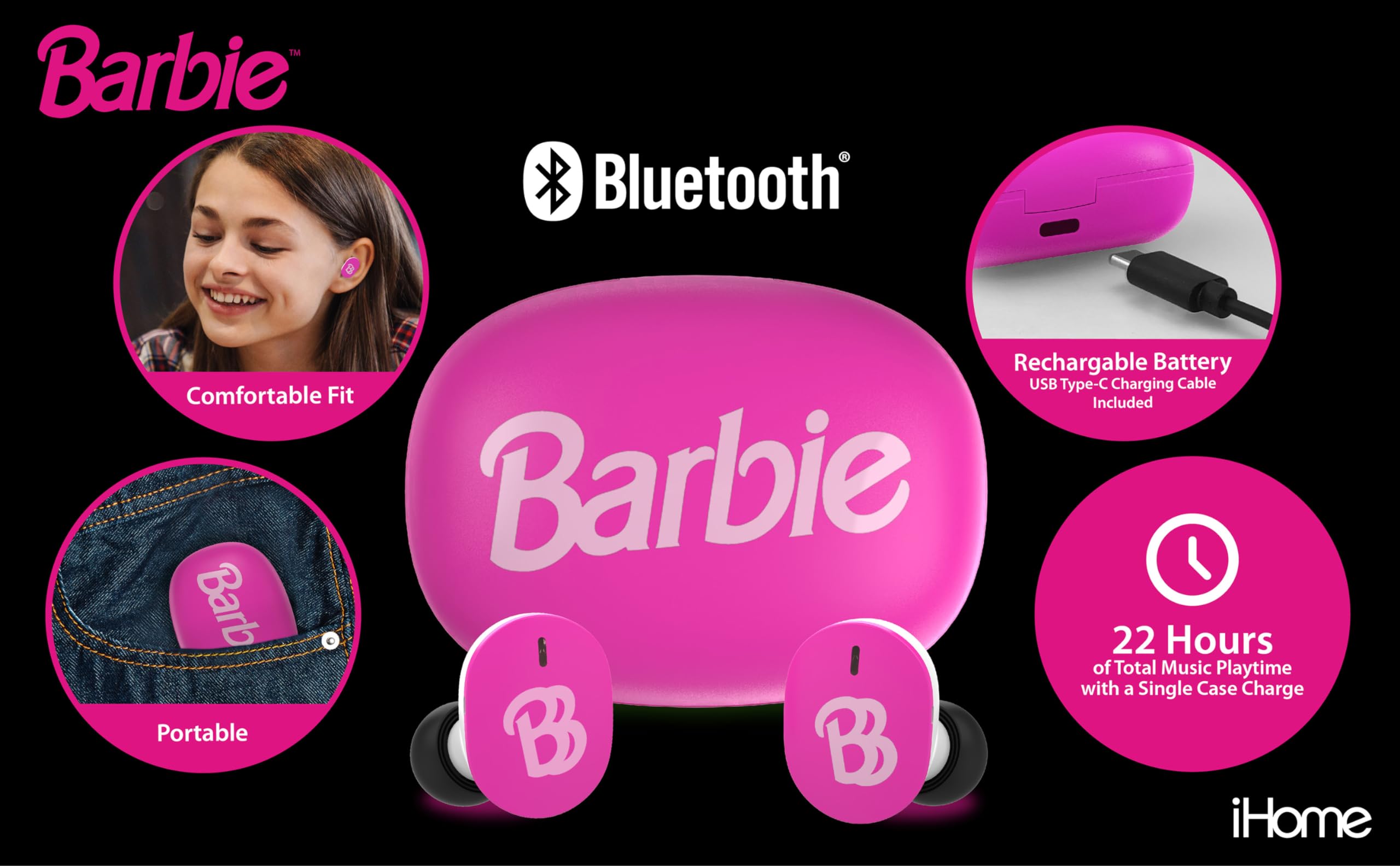 Foto 3 pulgar | Auriculares Inalámbricos Ekids Barbie Con Micrófono Para Niños - Venta Internacional.