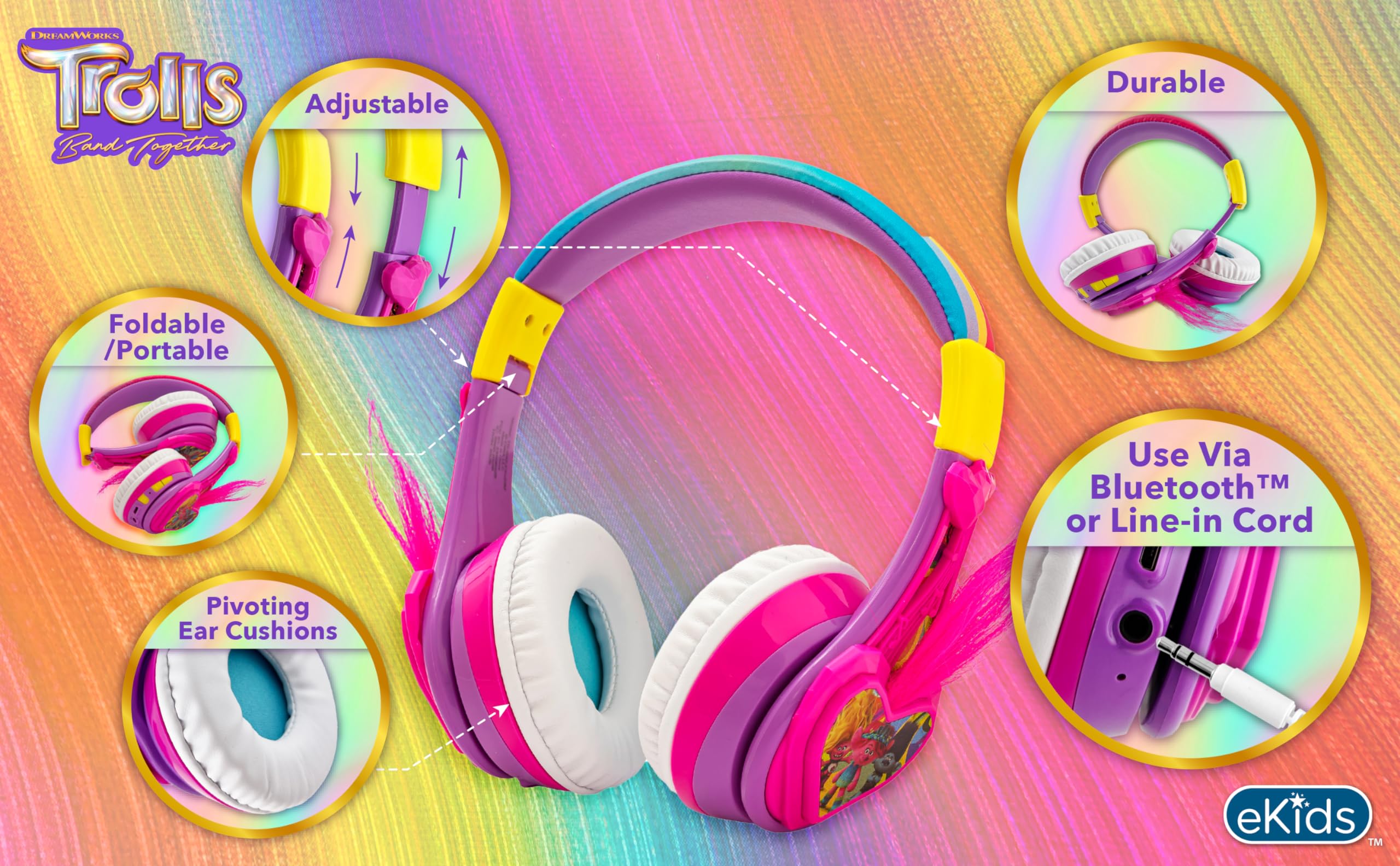 Foto 6 pulgar | Auriculares Bluetooth Ekids Trolls Band Together Para Niños - Venta Internacional.