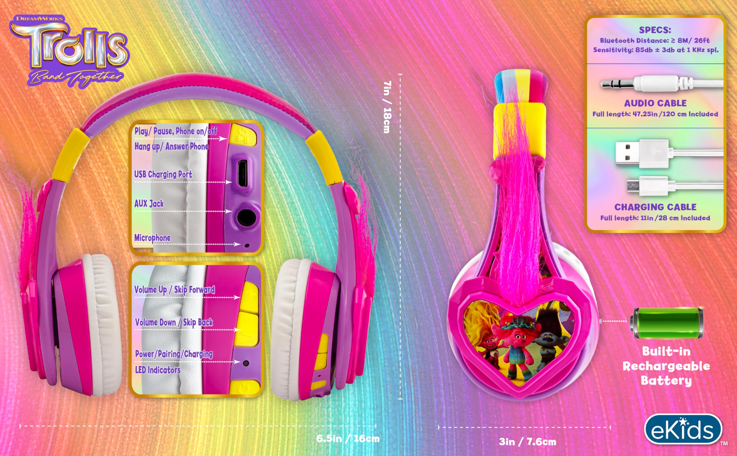 Foto 7 pulgar | Auriculares Bluetooth Ekids Trolls Band Together Para Niños - Venta Internacional.
