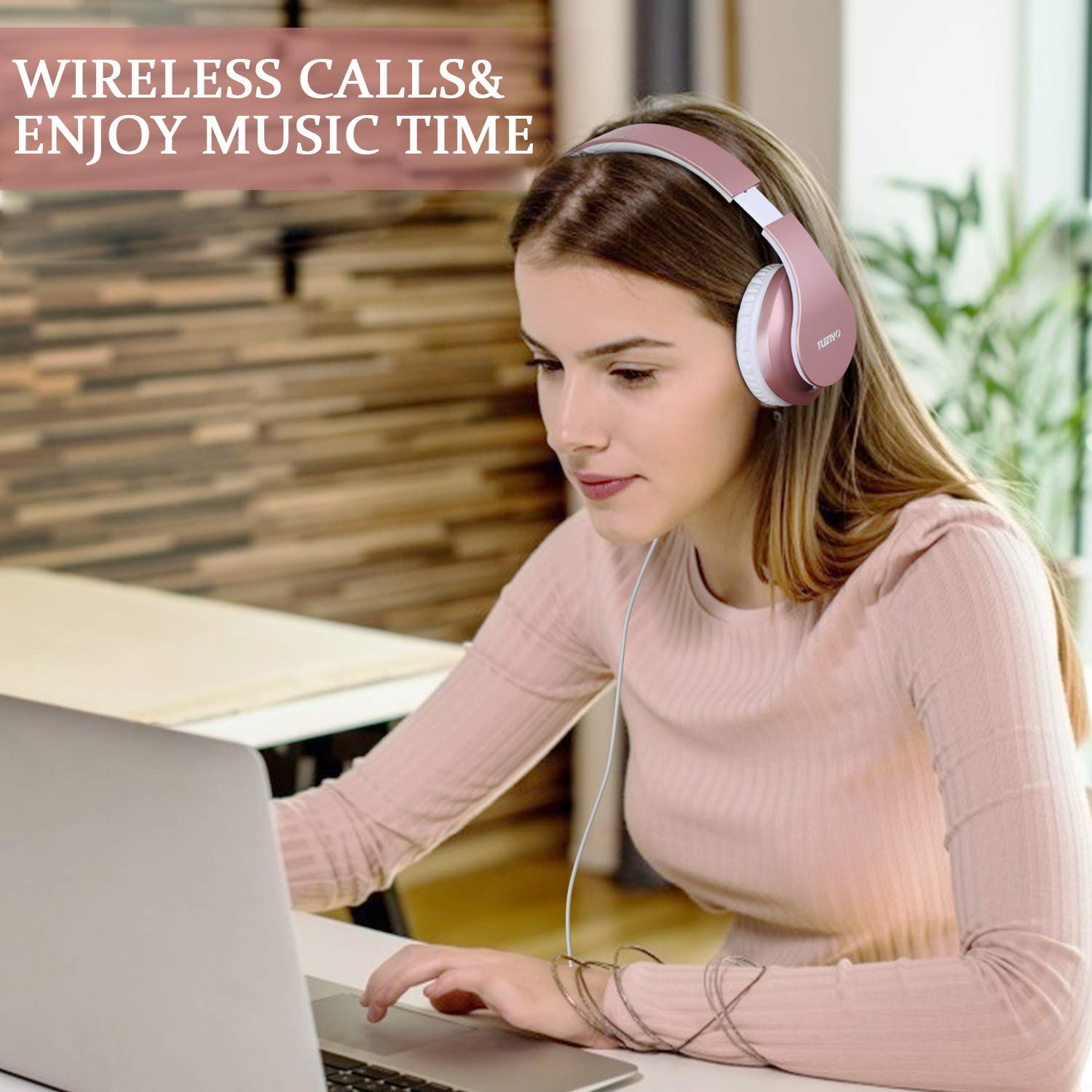 Foto 3 pulgar | Auriculares Inalámbricos Tuinyo Bluetooth Para Colocar Sobre Las Orejas Con Micrófono En Oro Rosa - Venta Internaciona