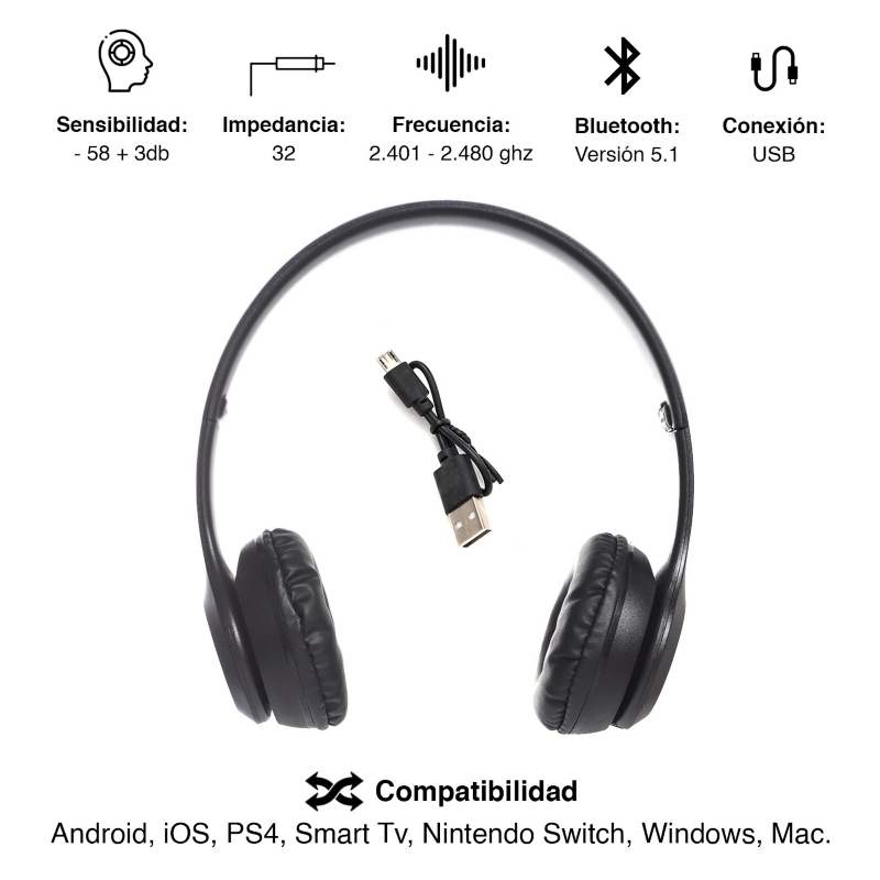 Foto 4 | Auriculares Bt P47 Negros - Venta Internacional.