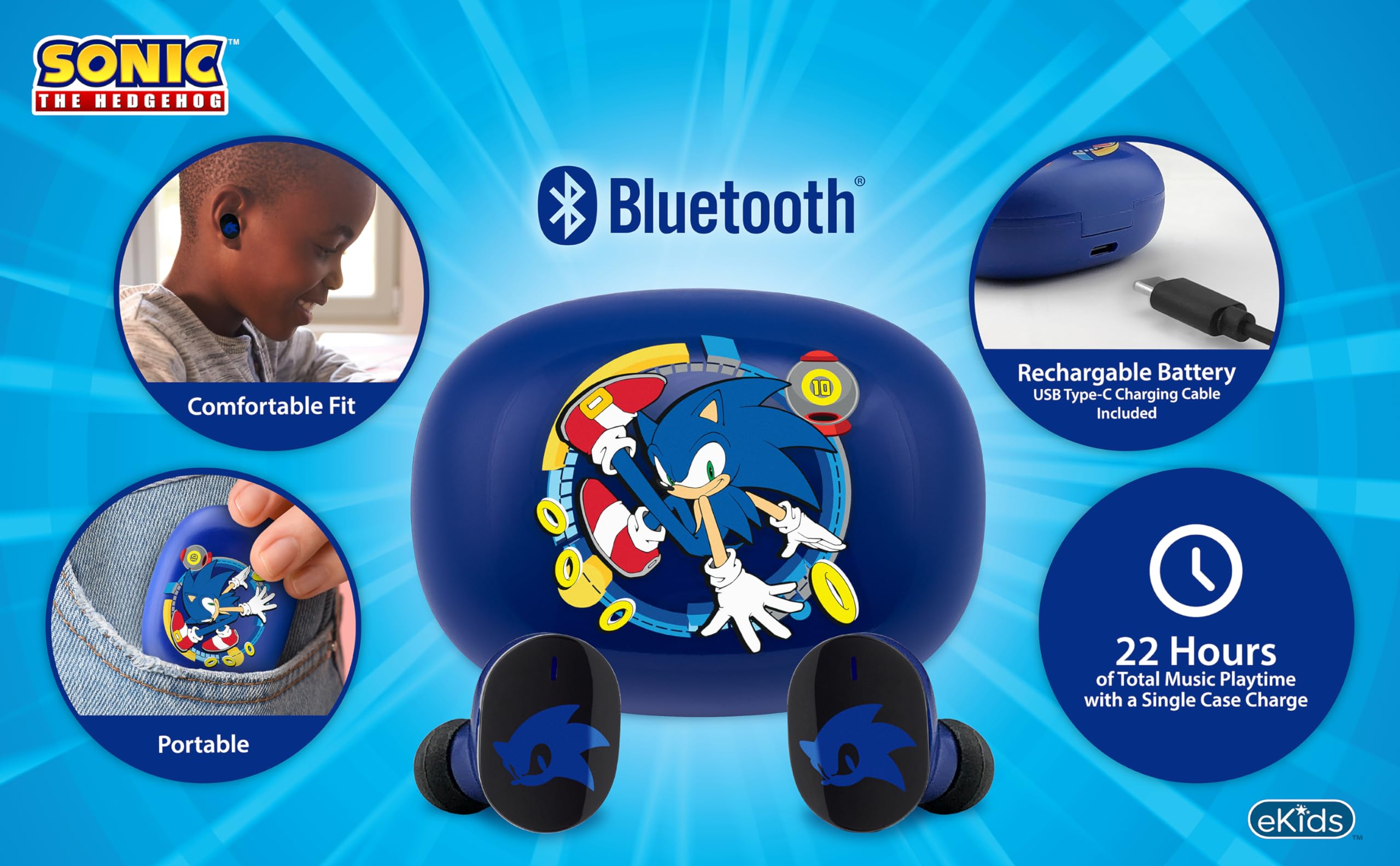 Foto 3 pulgar | Auriculares Inalámbricos Ekids Sonic The Hedgehog Con Micrófono - Venta Internacional.