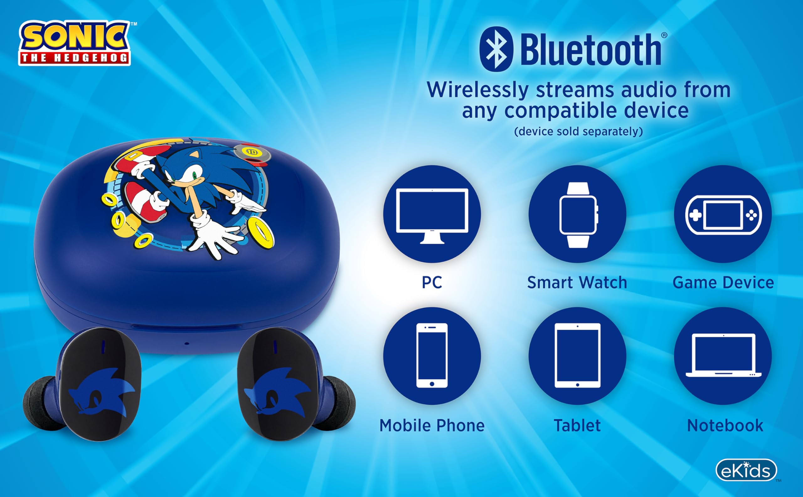 Foto 5 pulgar | Auriculares Inalámbricos Ekids Sonic The Hedgehog Con Micrófono - Venta Internacional.