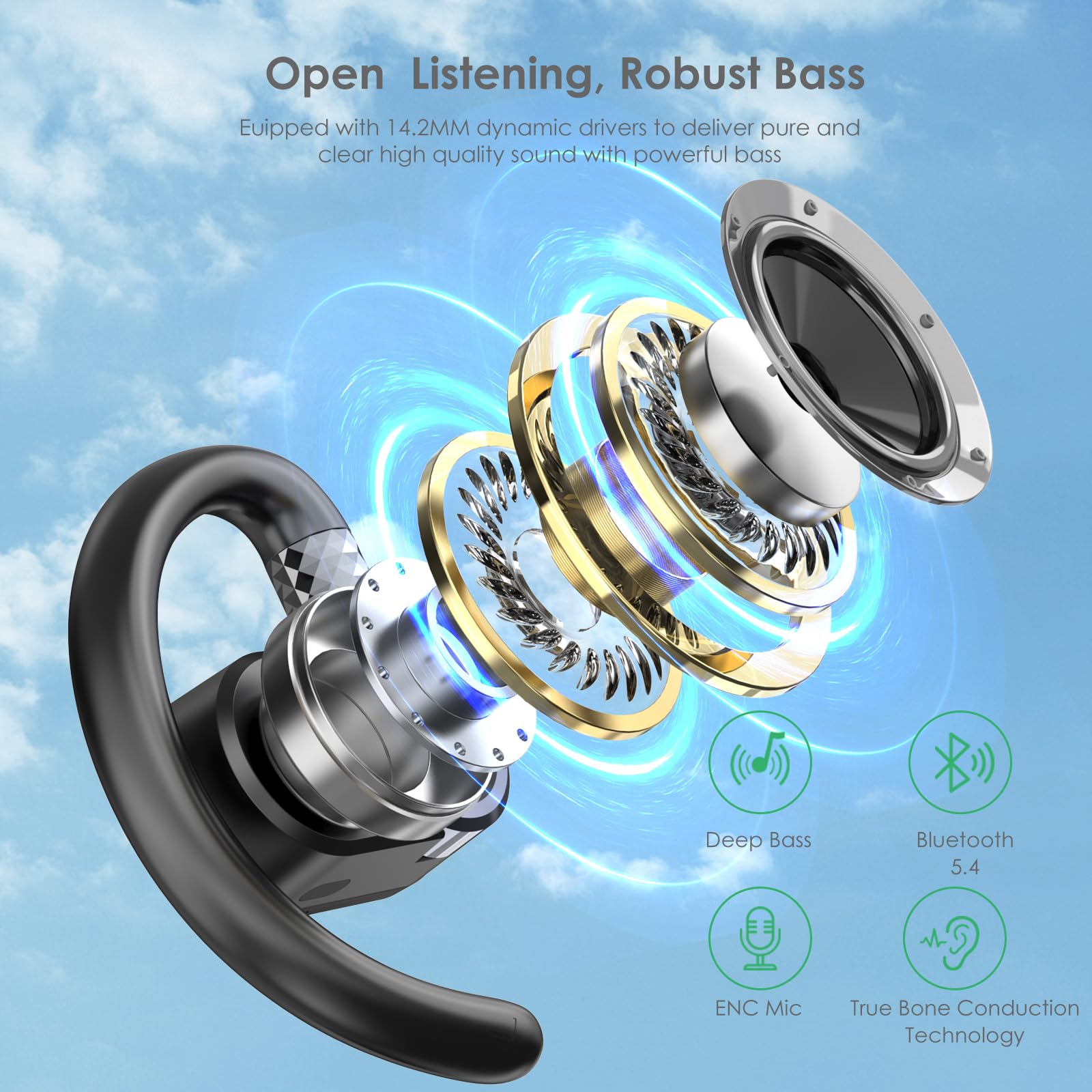 Foto 5 pulgar | Auriculares Abiertos Qaekie Wireless 5.4 True Open Ear Auriculares - Venta Internacional.