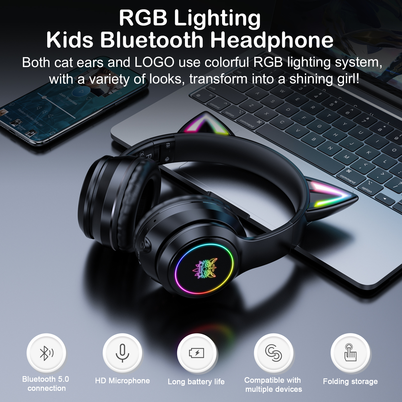 Foto 6 pulgar | Auriculares Inalámbricos Onikuma B90 Rgb Cat Ear Bt 5.0 - Venta Internacional.