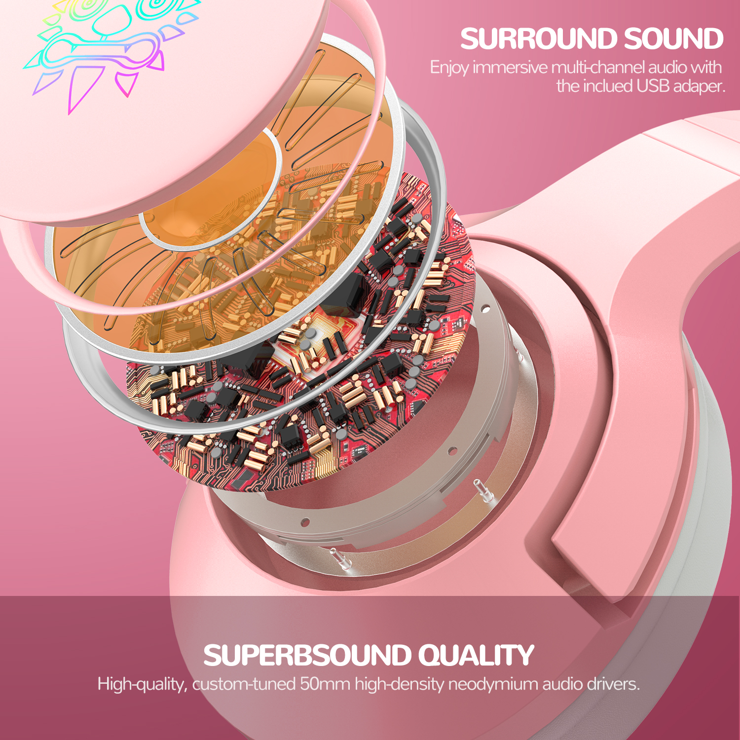 Foto 5 | Auriculares Onikuma K9 Cat On-ear Jack De 3,5 Mm Con Iluminación Rgb - Venta Internacional.