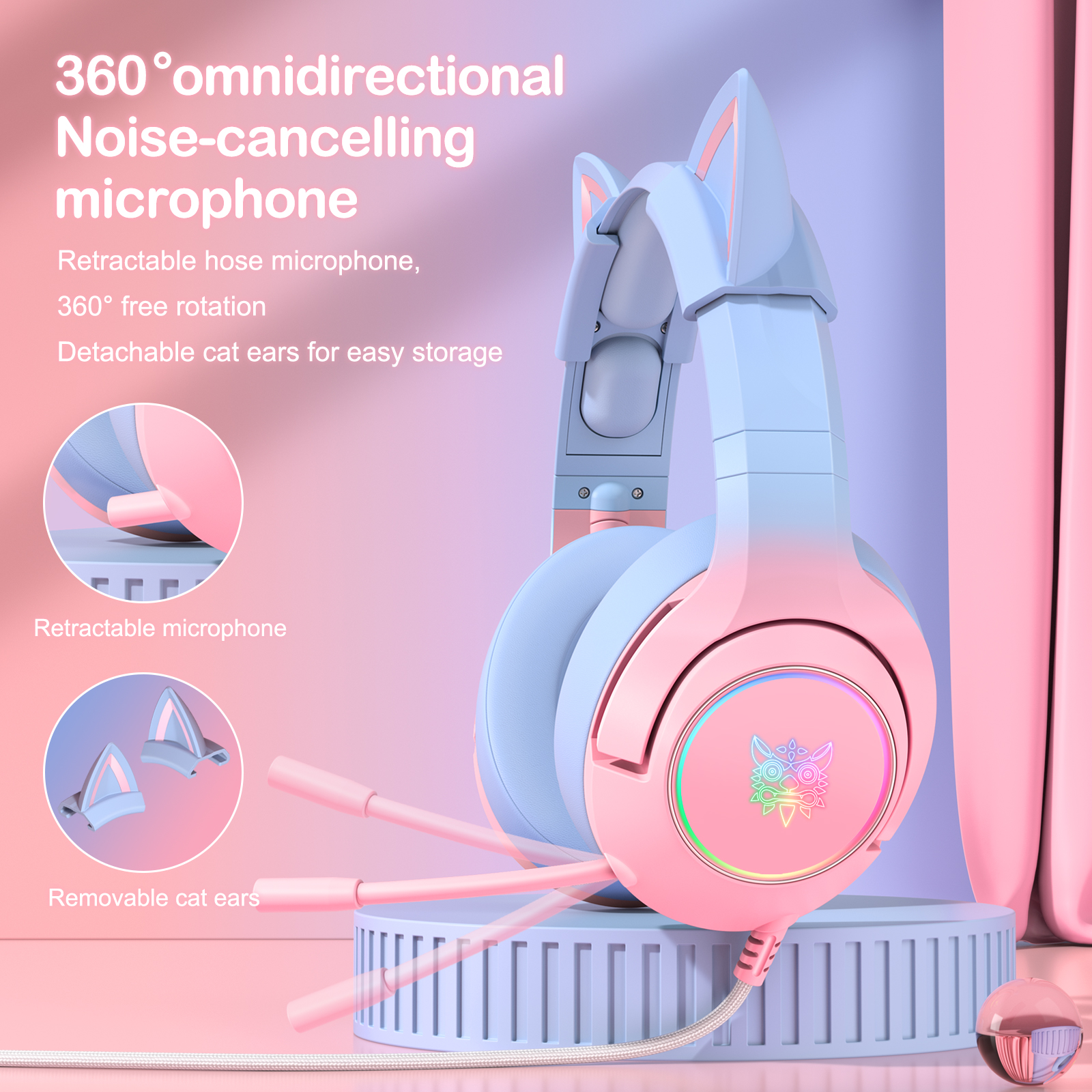 Foto 6 pulgar | Auriculares Supraaurales Onikuma K9 Cat Con Conector De 3,5 Mm Y Luz Led - Venta Internacional.