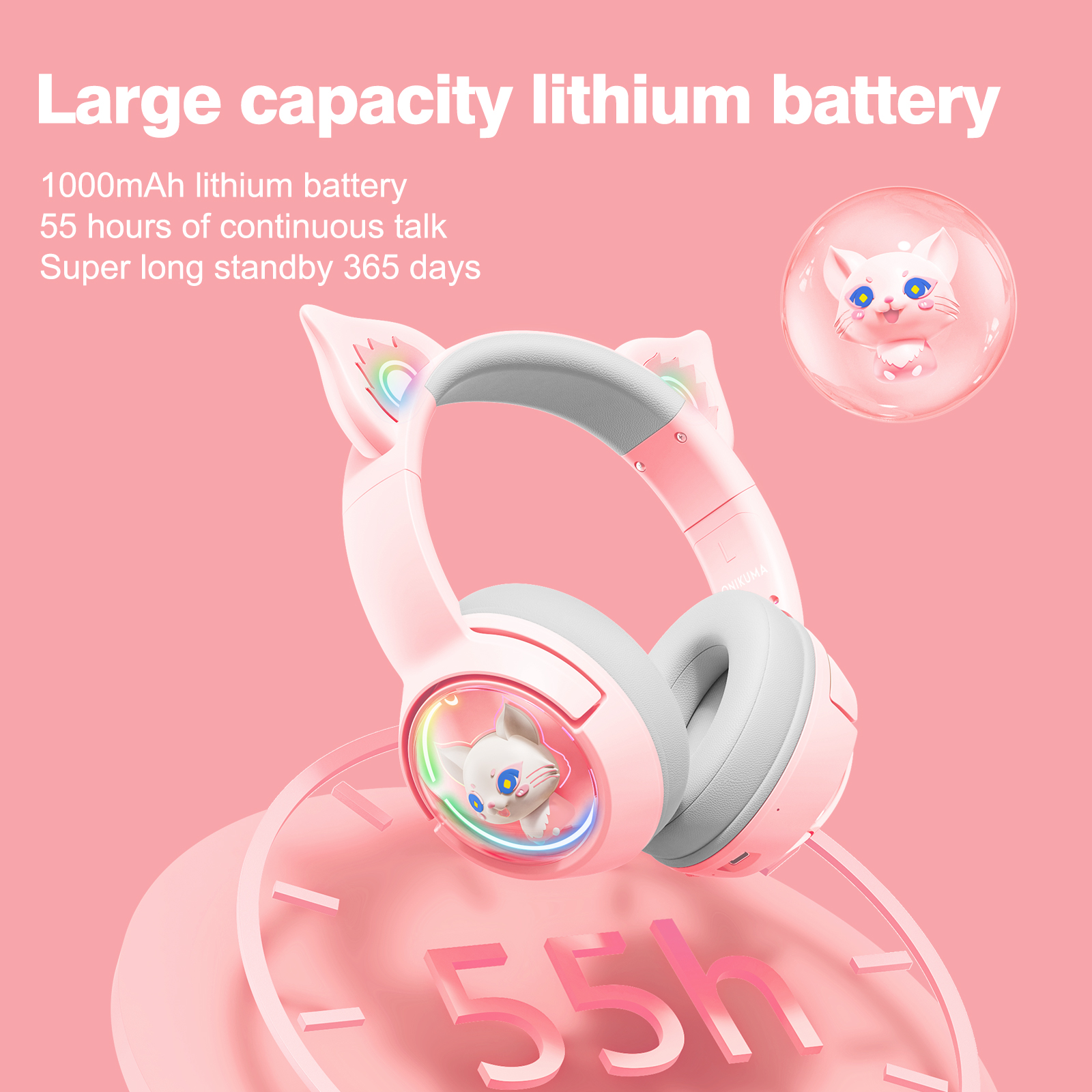 Foto 6 pulgar | Auriculares Inalámbricos Bluetooth Onikuma B5 Rgb Cat Ear - Venta Internacional.