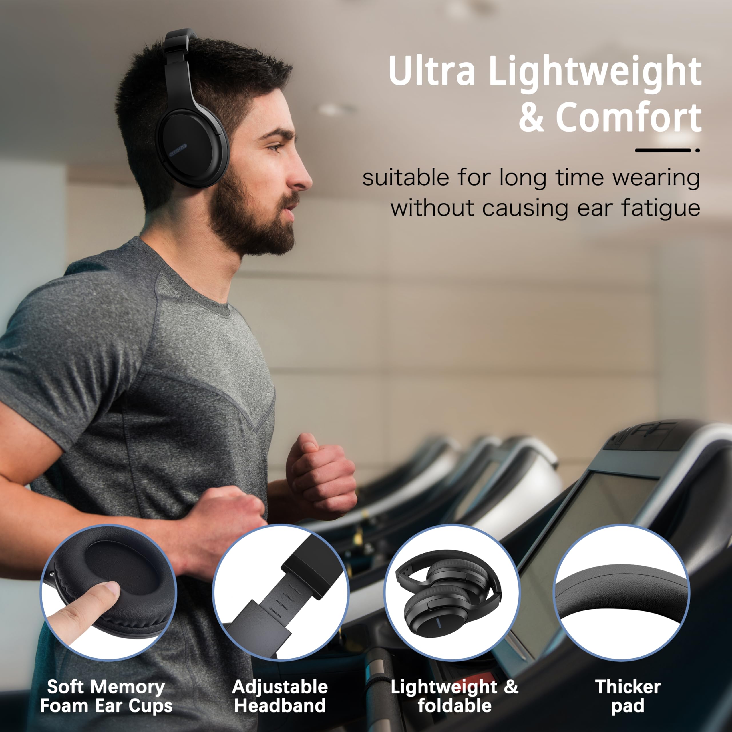 Foto 2 | Auriculares Bluetooth Amorno Over Ear De 68 Horas De Reproducción, Color Negro - Venta Internacional.