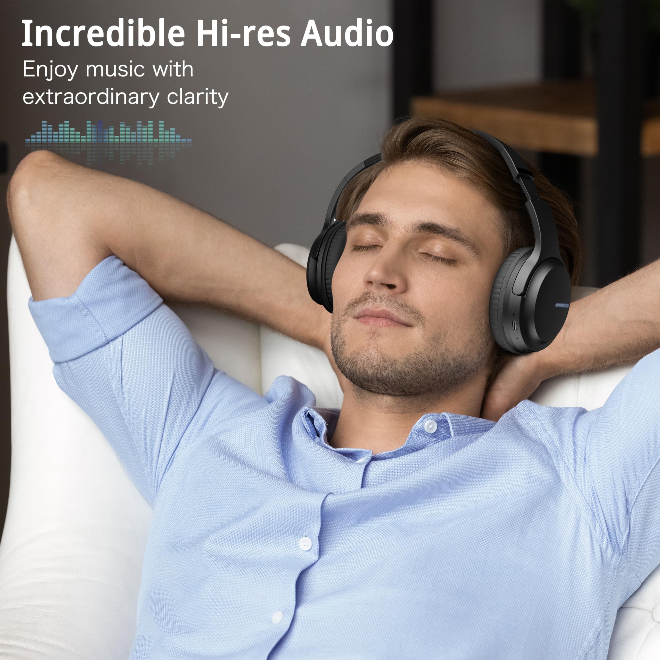 Foto 6 pulgar | Auriculares Bluetooth Amorno Over Ear De 68 Horas De Reproducción, Color Negro - Venta Internacional.
