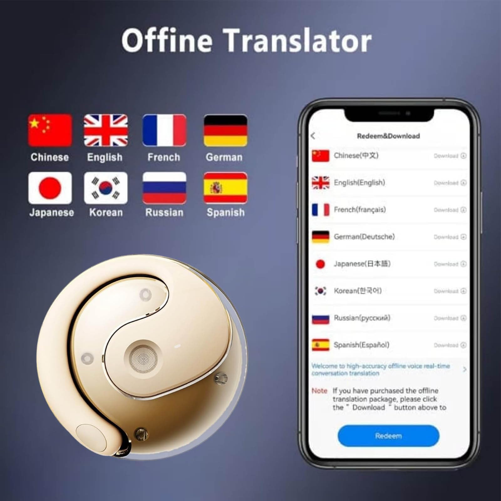 Foto 2 | Auriculares De Traducción Para Traductores De Idiomas Bluetooth 5.4, Color Morado - Venta Internacional.