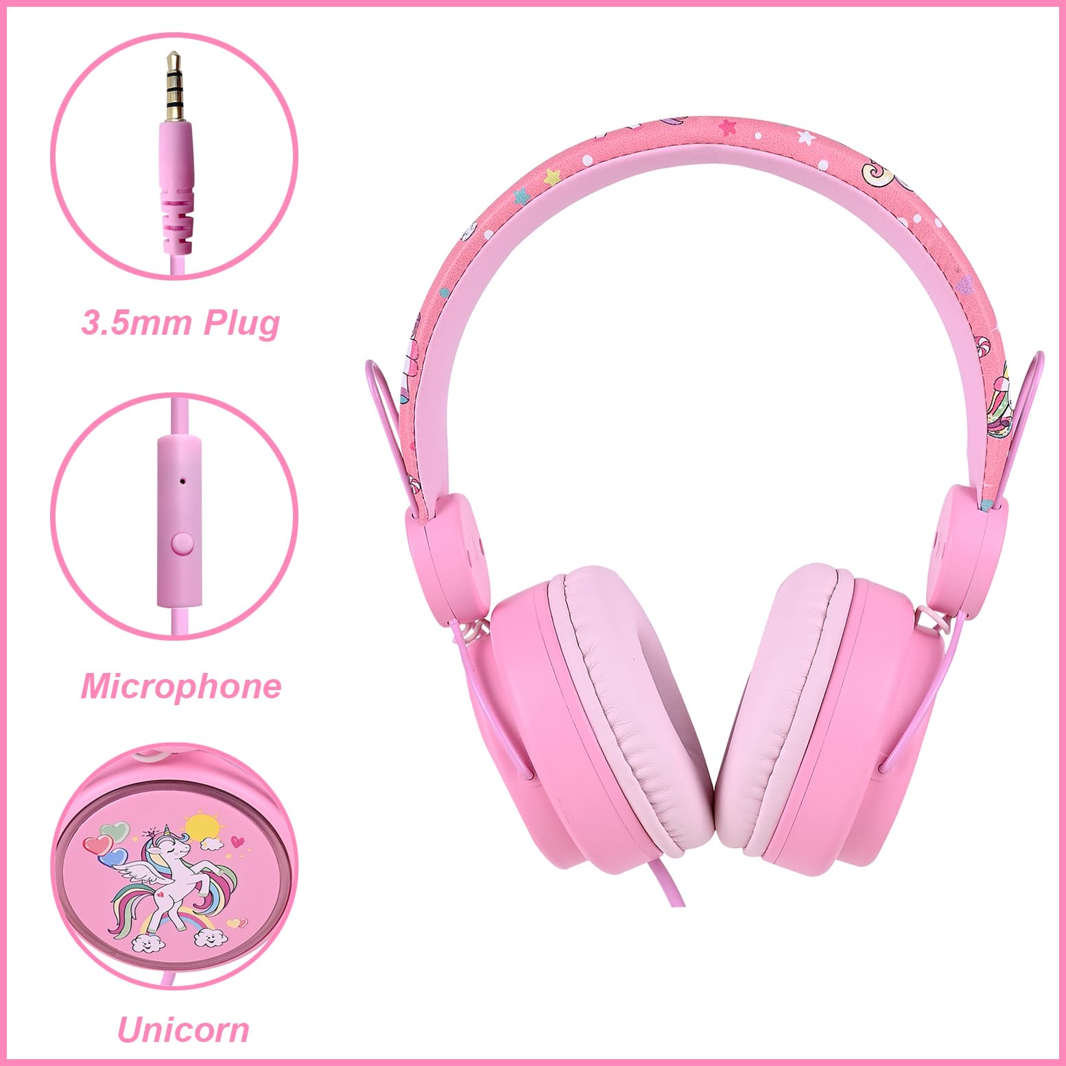 Foto 6 pulgar | Auriculares Para Niños Con Diseño De Unicornio Con Micrófono, Color Rosa - Venta Internacional.