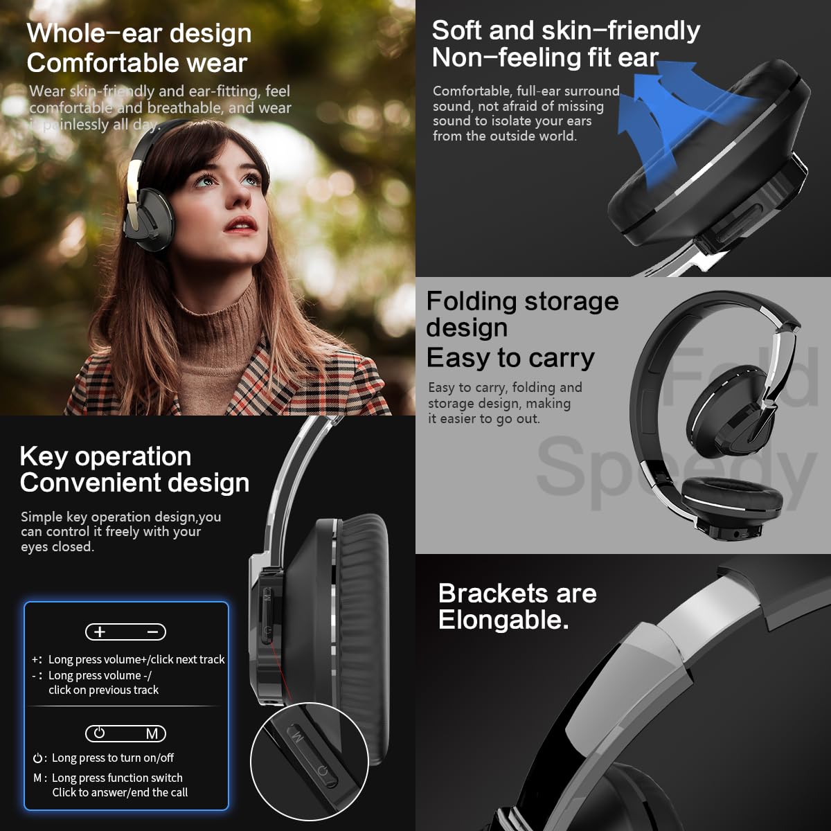 Foto 5 | Auriculares Bluetooth Genéricos 2a537-h3 Inalámbricos Para Colocar Sobre Las Orejas, Negros - Venta Internacional.