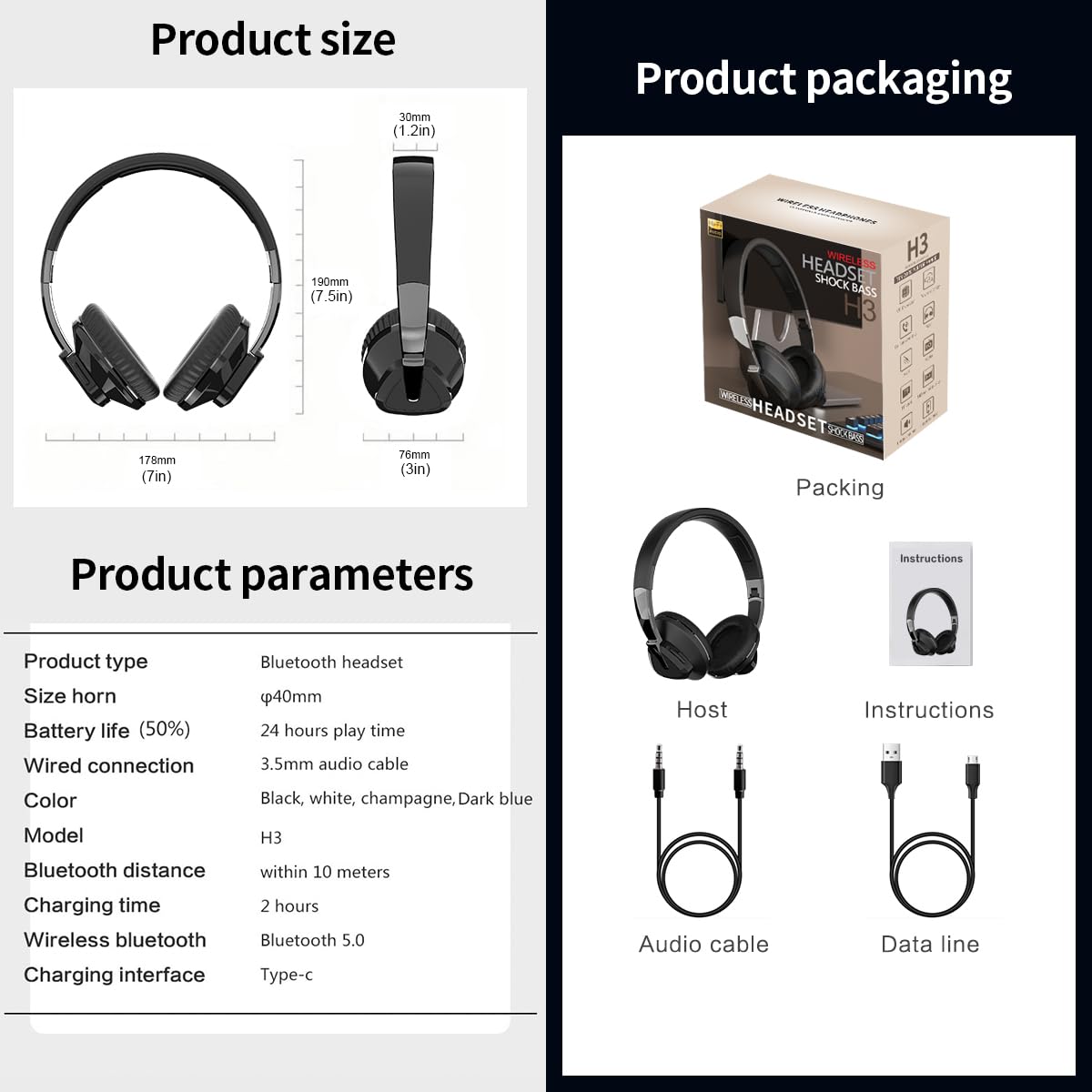 Foto 7 pulgar | Auriculares Bluetooth Genéricos 2a537-h3 Inalámbricos Para Colocar Sobre Las Orejas, Negros - Venta Internacional.